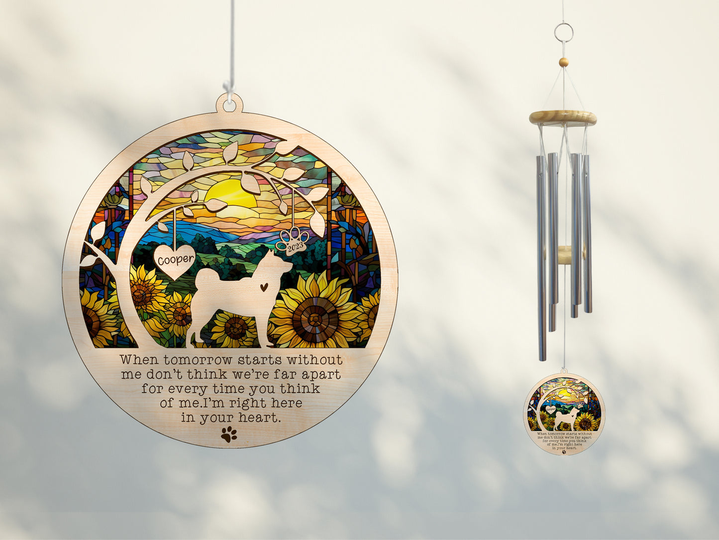 Netecom Akita Dog Wind Chimes Memorial, Personalized Pet Memorial Wind Chimes for Dogs Suncatcher, Dog Loss Memorial Ornament, Sympathy Wind Chimes Outside Garden Decor, Loss of Pet Remembrance Gift