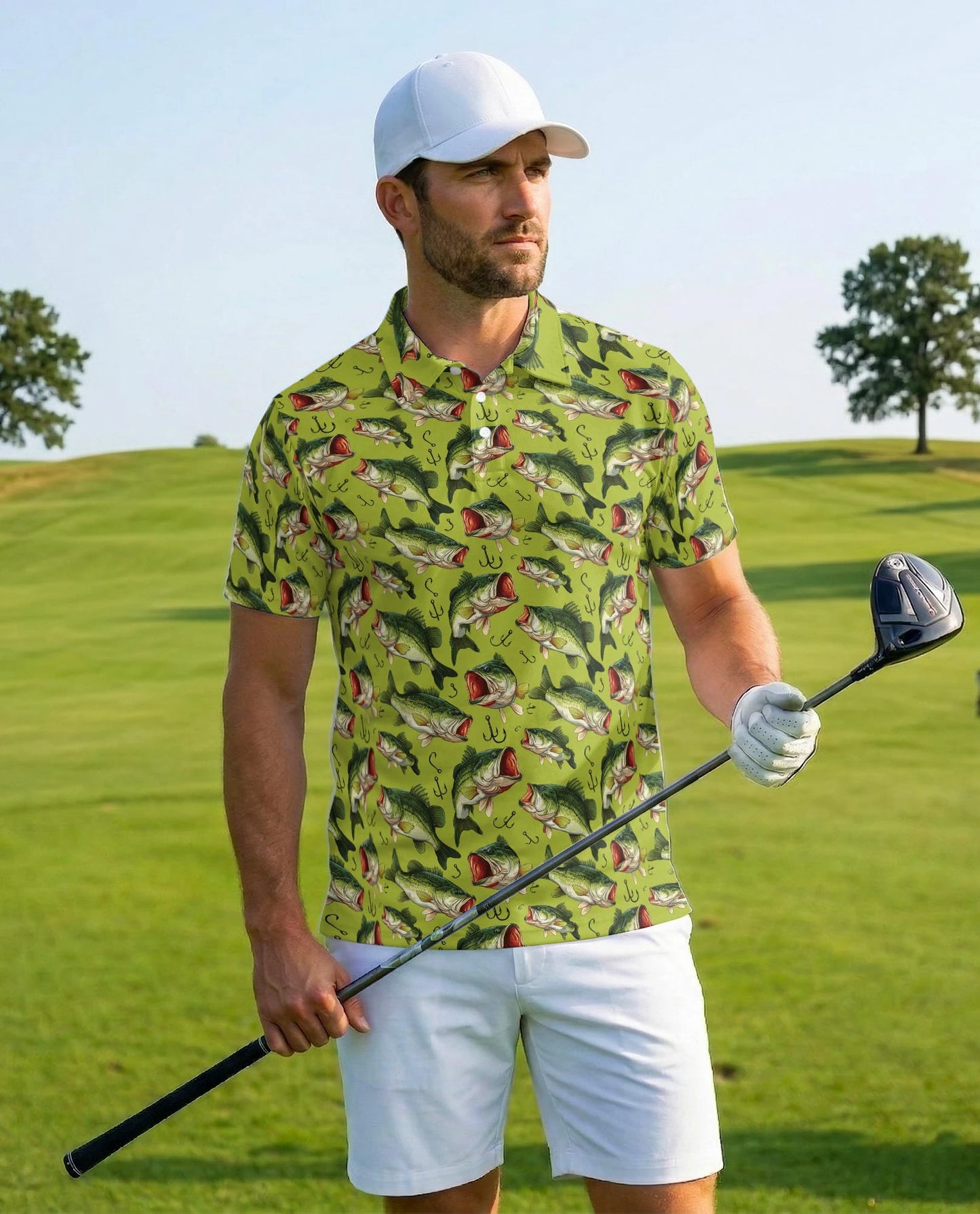 Bass Fishing Pattern Polo Shirt for Men – Outdoor Angler Style | Netecom