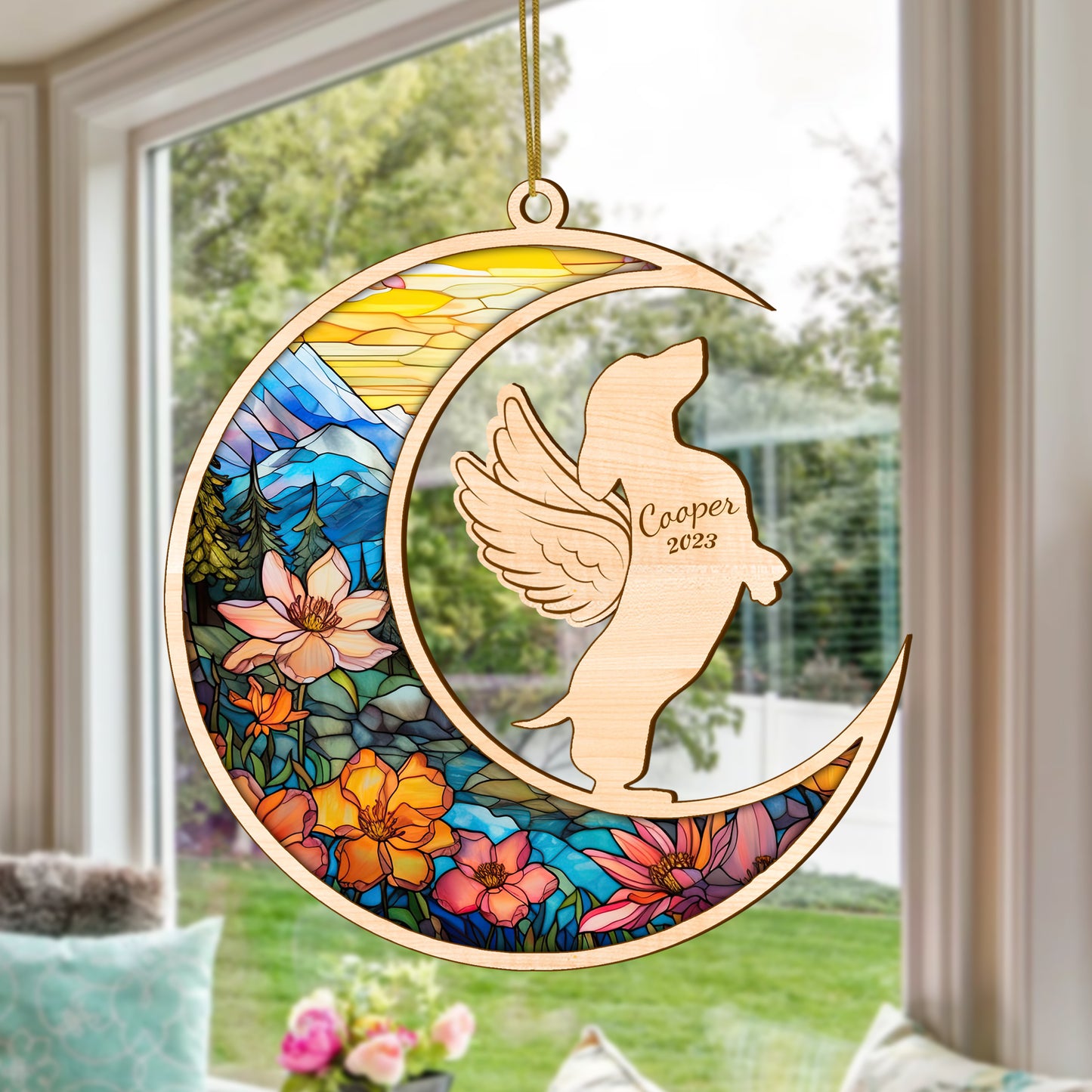 Netecom Personalized Dachshund Memorial Suncatcher, Dachshund Dog Angel Wings Memorial Gift, Pet Loss Light Catcher, Bereavement Gift Dog Memorial Ornament Loss of Pet Sympathy Gift for Dog Lovers