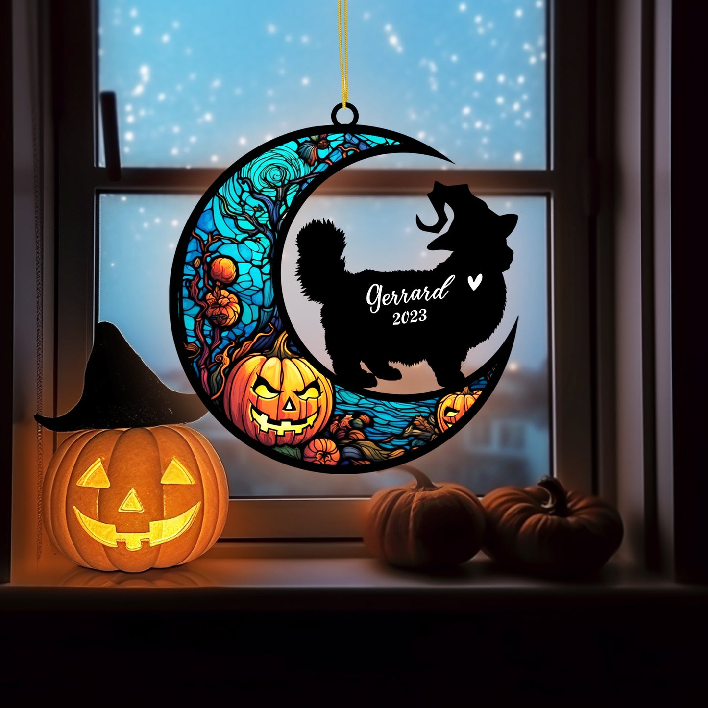 Netecom Personalized Halloween Ragdoll Cat Suncatcher - Memorial Gift for Loss of Cat, Custom Ragdoll Lovers Ornament for Window or Wall Hanging, Spooky Sympathy Gift