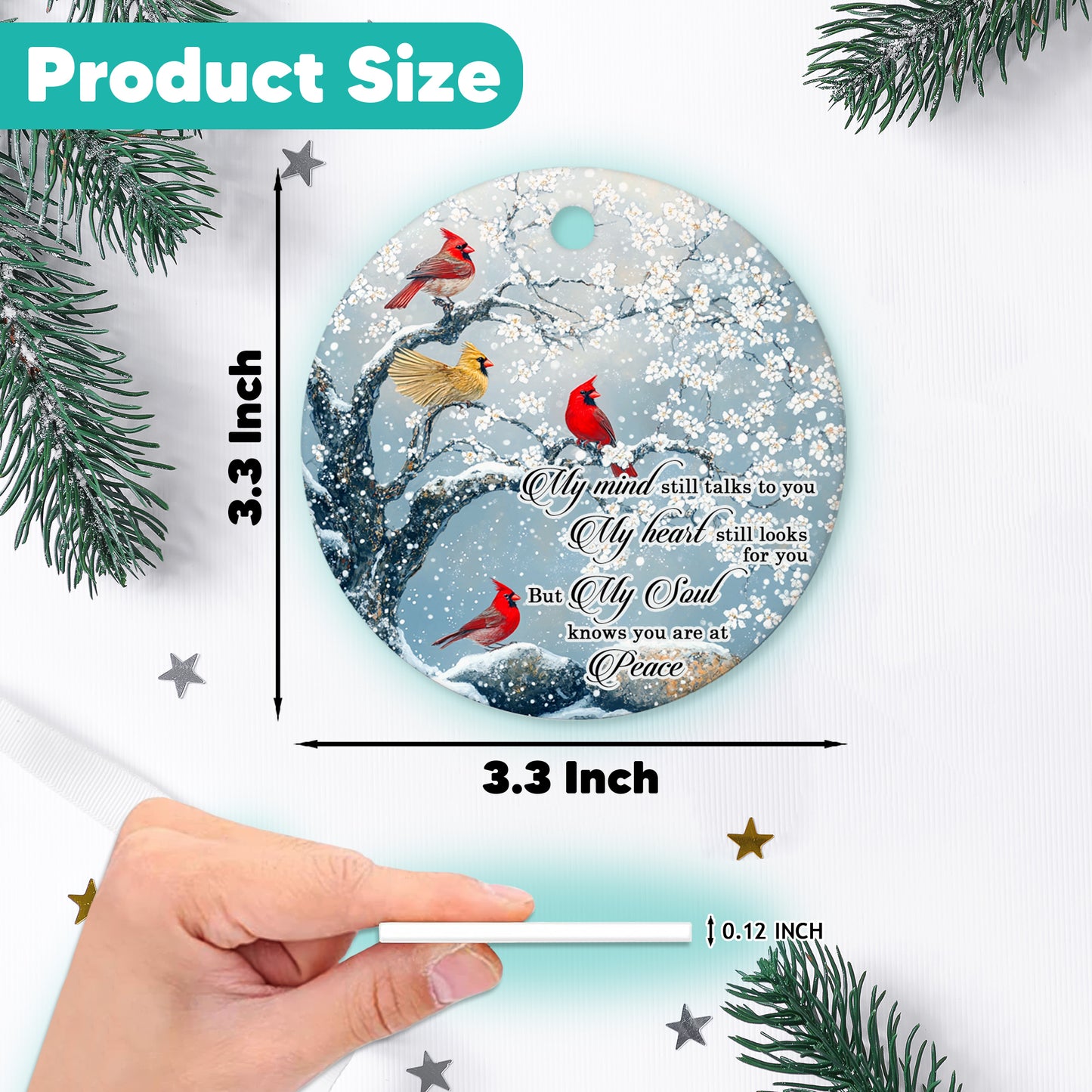 Netecom Memorial Christmas Ornament, My Mind Still Talks To You Cardinals Ceramic Ornaments for Xmas Tree Hanging Decorations Gift, Sympathy Gifts for Loss of Wife Girlfriend, Holiday Present