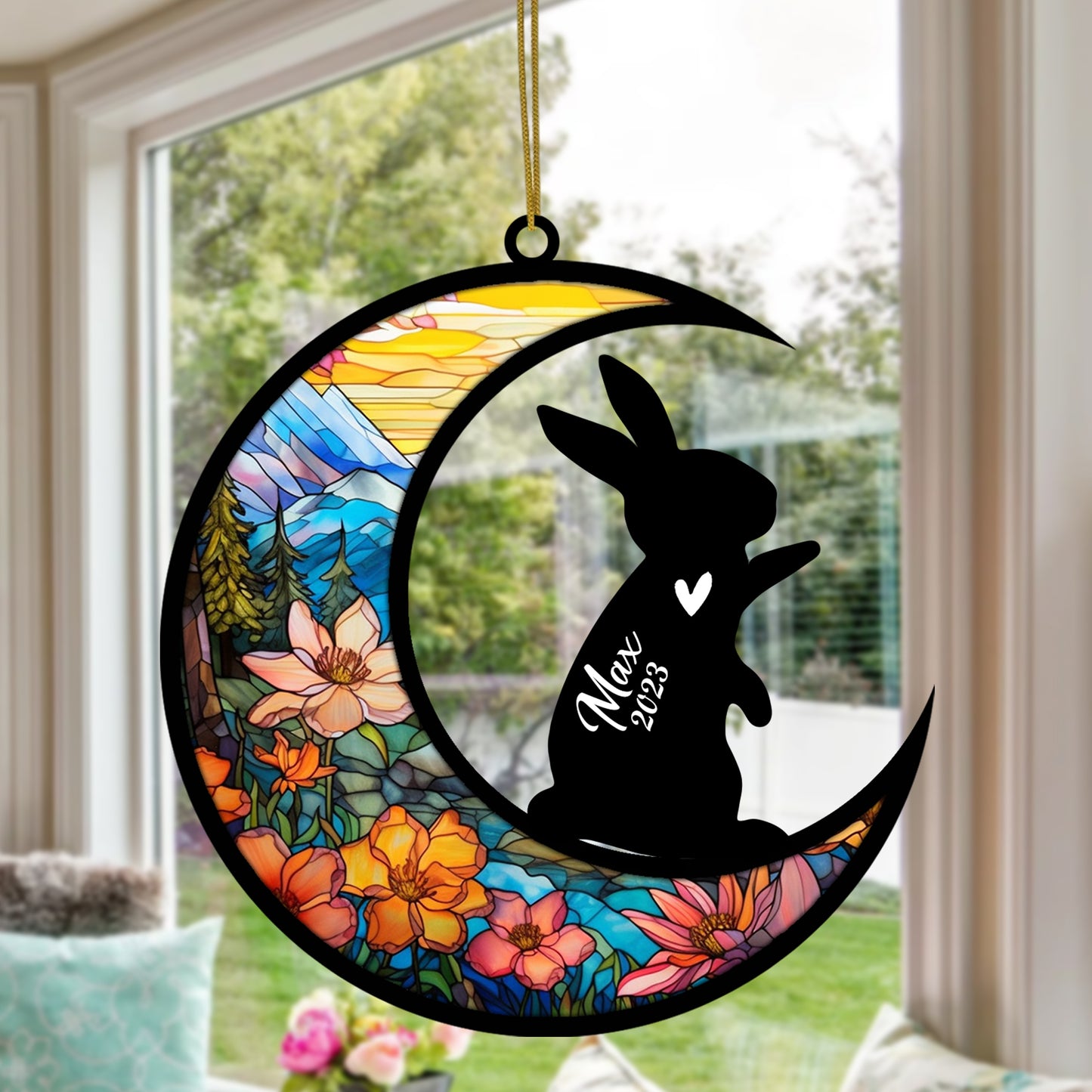 Netecom Personalized Rabbit Memorial Suncatcher, Bereavement Gift for Rabbit Christmas Ornament with Name, Pet Loss Gifts for Bunny Lovers Loss of Rabbit Sympathy Gift, Rabbit Lover Gift