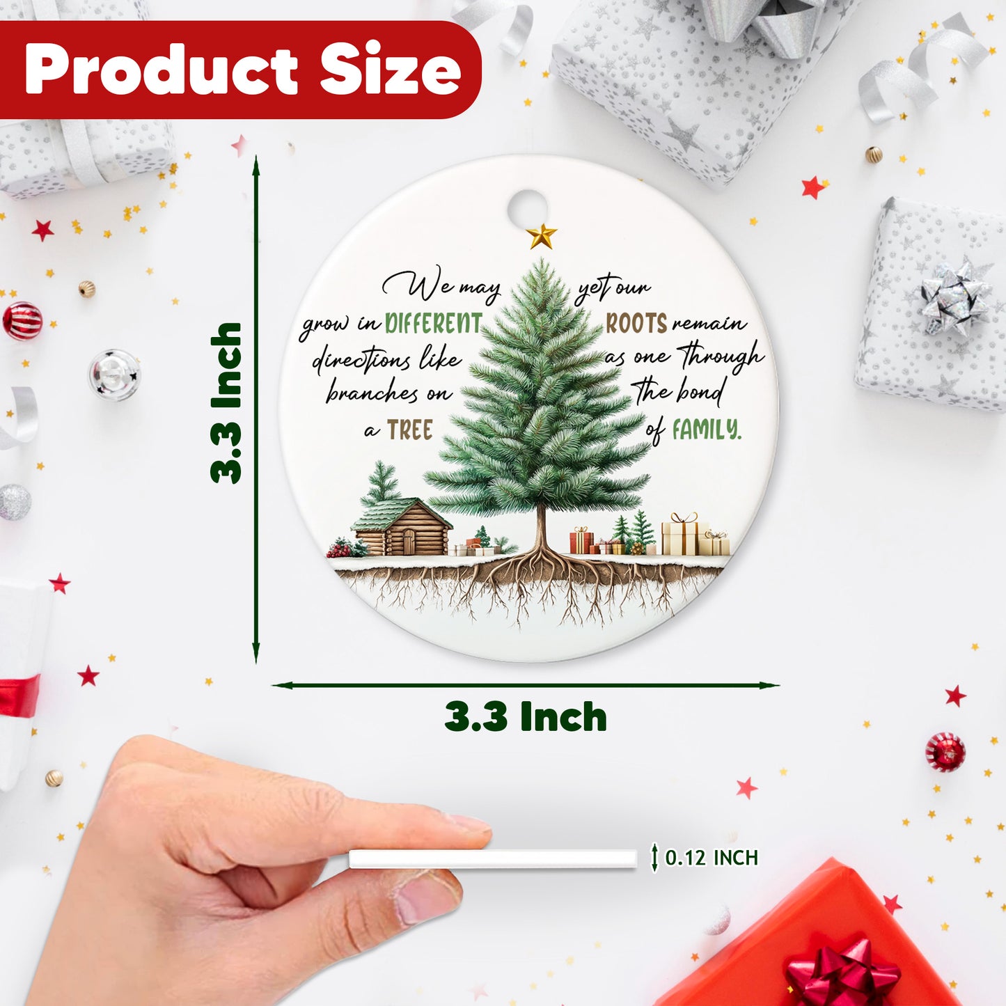 Netecom Family Like Branches on A Tree Christmas Ornament, Family Ceramic Ornament for Xmas Tree Hanging Decorations Gift, Gifts for Mom Dad Sister Brother Grandparents, Holiday Party Present