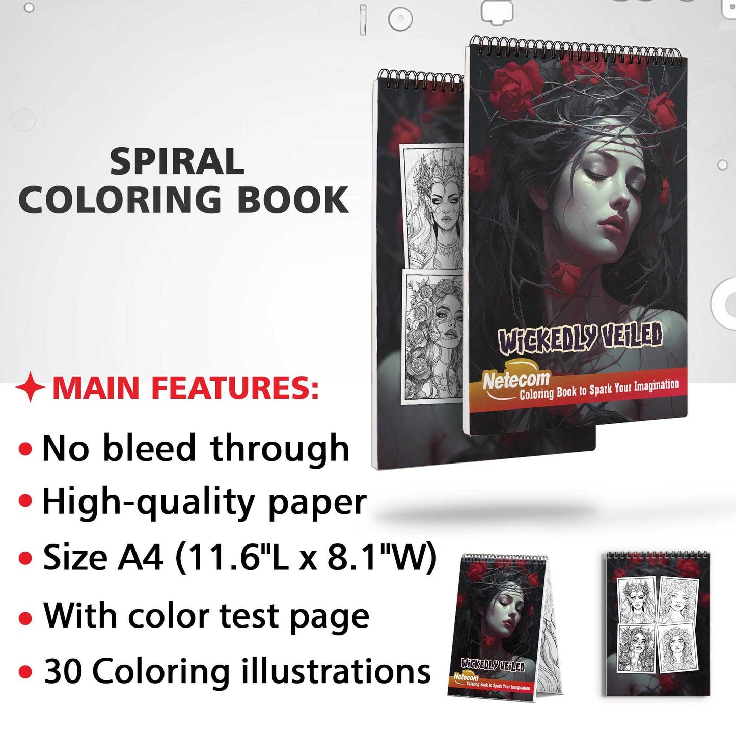 Wickedly Veiled Spiral Bound Coloring Book, Unleash Your Imagination with 30 Wickedly Veiled Coloring Pages of Horror Beauty Girls for a Captivating and Creative Escape