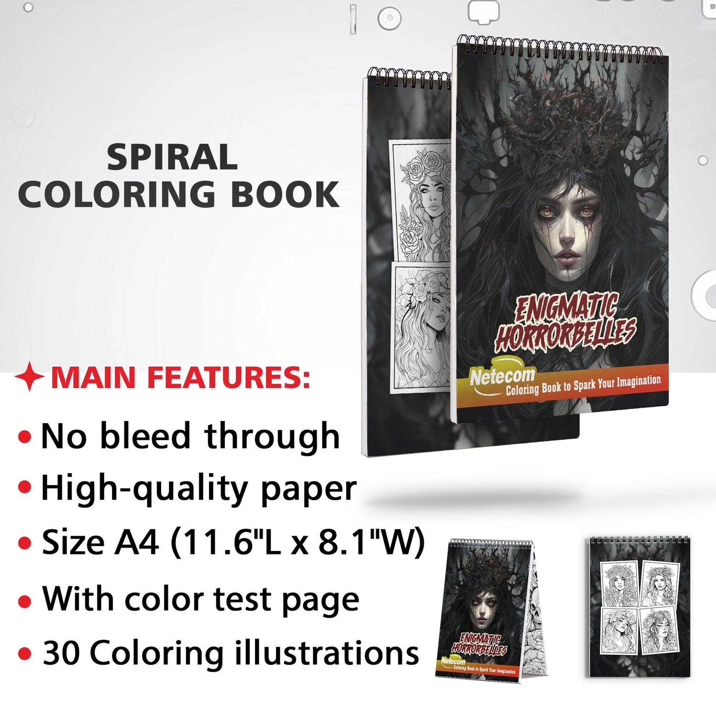 Enigmatic Horrorbelles Coloring Spiral Bound Coloring Book, Embark on a Journey with 30 Enigmatic Horrorbelles Coloring Pages of Horror Beauty Girls for a Captivating and Eerie Experience