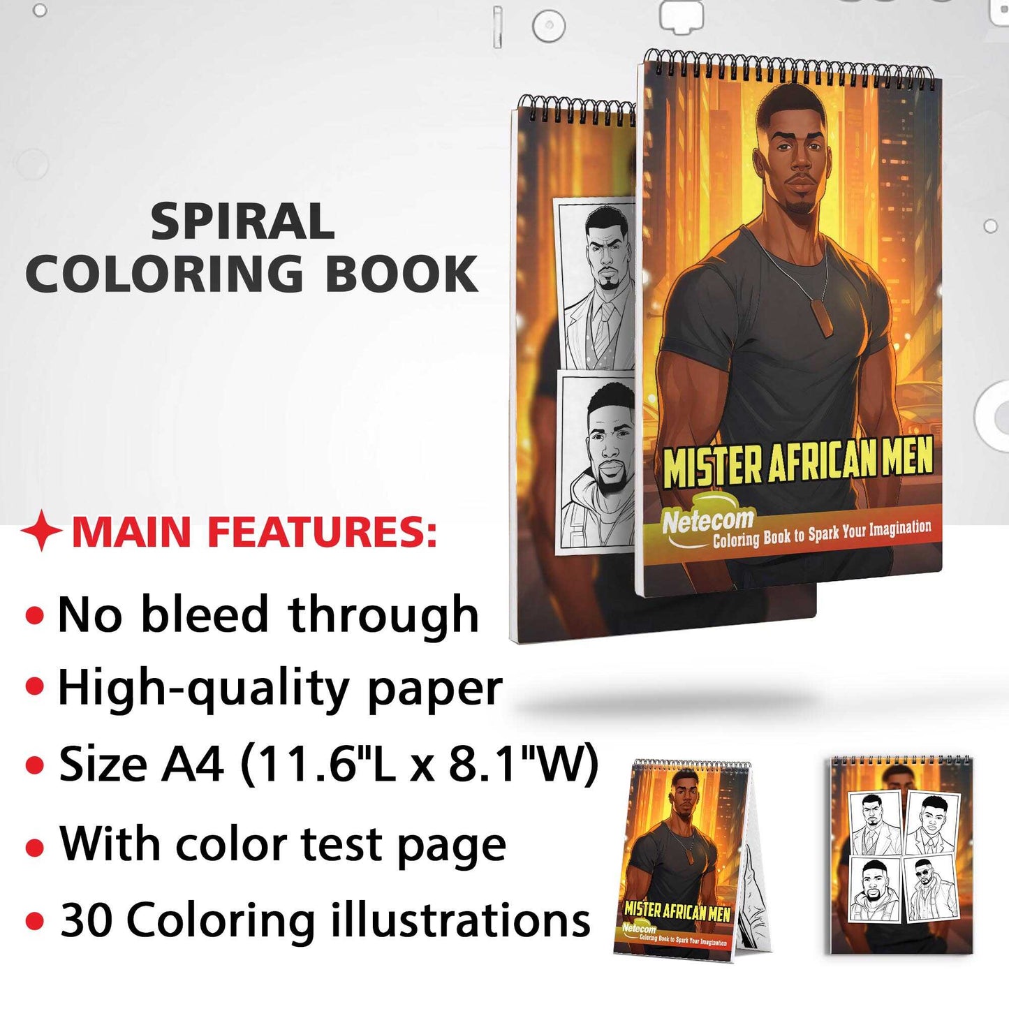 Mister African Men Spiral Bound Coloring Book, Celebrate Cultural Heritage with 30 Captivating Coloring Pages, Offering a Chic and Artistic Coloring Experience