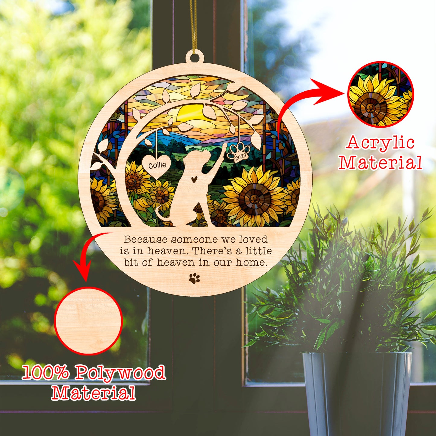 Netecom Personalized Boxer Dog Memorial Suncatcher Boxer Dog Christmas Ornament with Name Date Pet Loss Sun Catcher Bereavement Gift Dog Memorial Ornament Loss of Pet Sympathy Gift