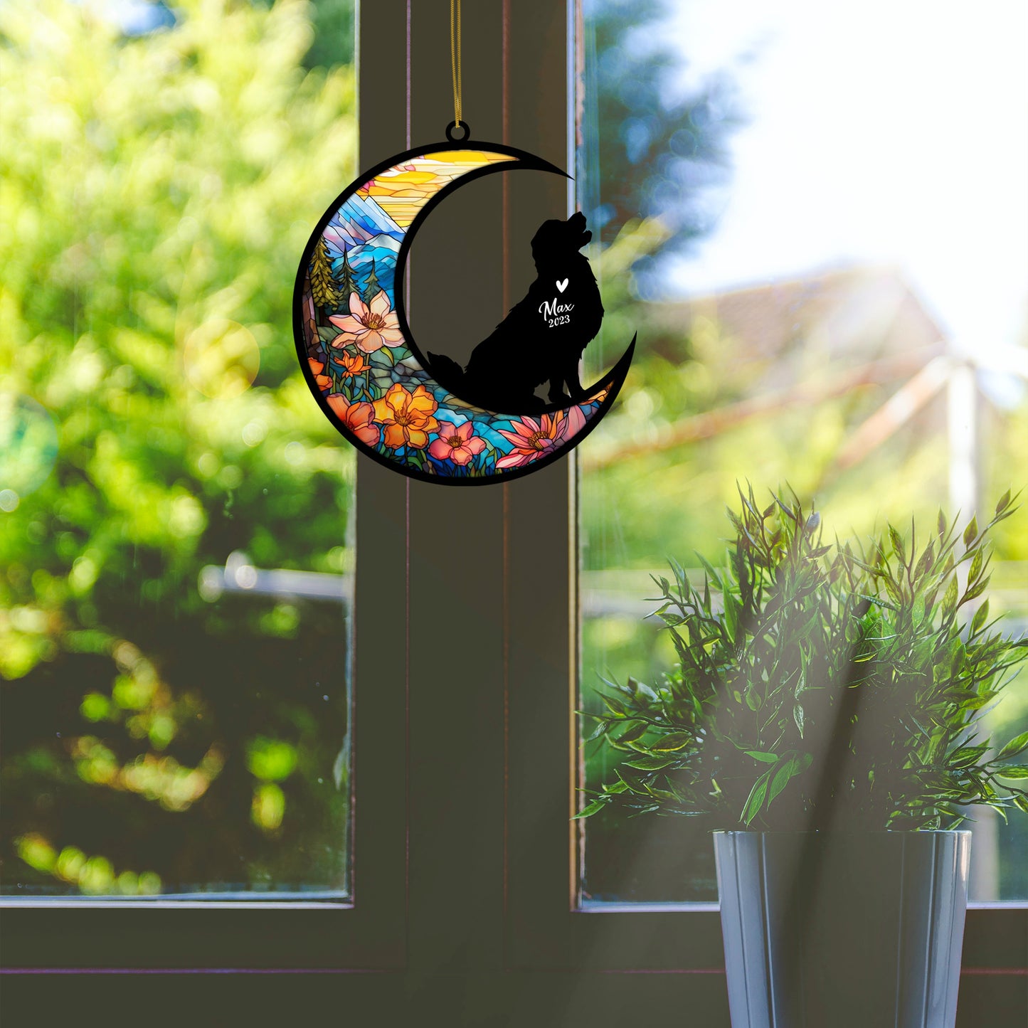 Netecom Personalized Golden Retriever Memorial Suncatcher - Dog Christmas Ornament with Name & Date - Golden Retriever Pet Loss Stained Glass Sympathy Gift & Bereavement Keepsake