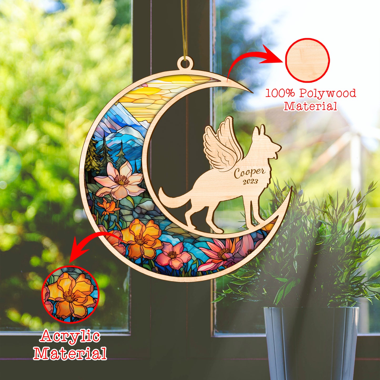 Netecom Personalized German Shepherd Memorial Suncatcher German Shepherd Dog Angel Wings Memorial Gift Christmas Ornament Decor, Bereavement Gift Dog Memorial Loss of Pet Sympathy Gift for Dog Lover