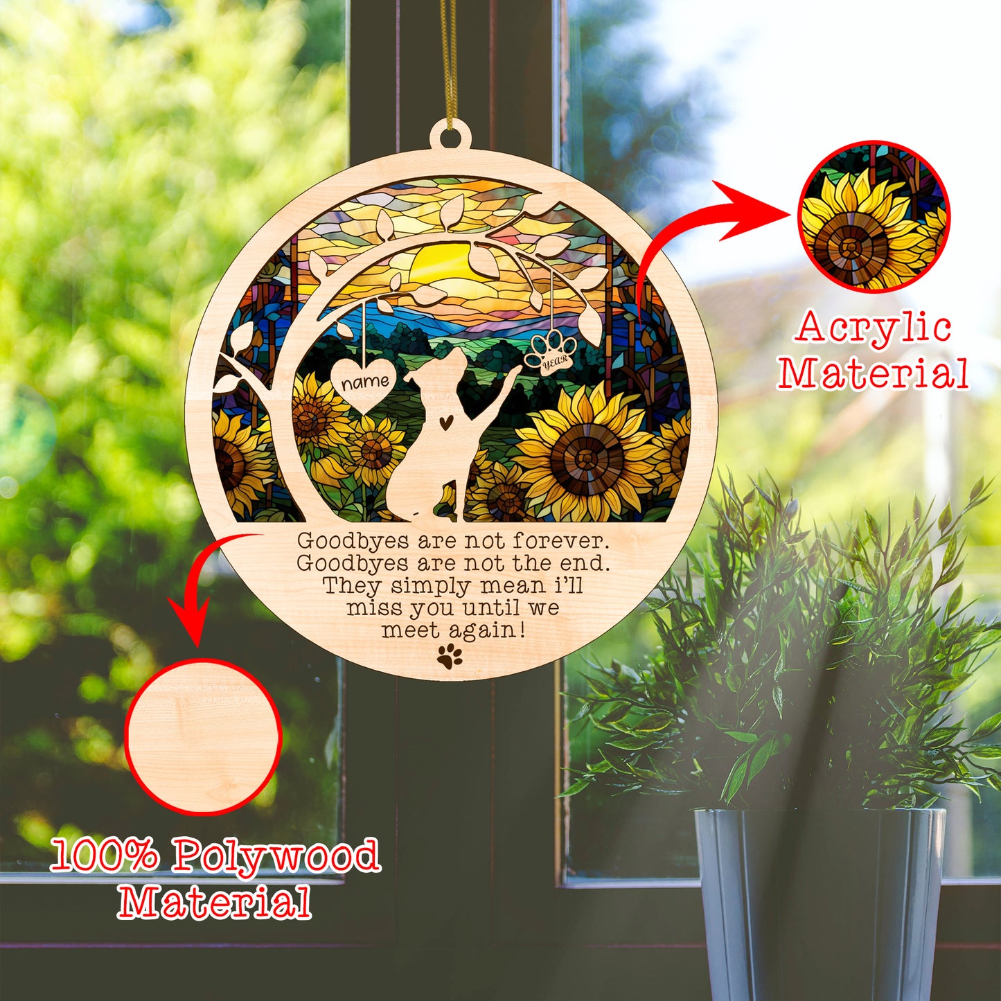 Netecom Personalized Pitbull Memorial Suncatcher Pitbull Christmas Ornament with Name Date, Pet Loss Sun Catcher Dog Memorial Ornament Loss of Pet Sympathy Gift Dog Bereavement Gift