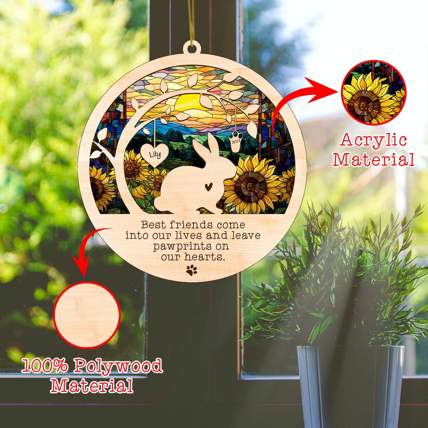 Netecom Personalized Rabbit Memorial Suncatcher, Bereavement Gift for Rabbit Christmas Ornament with Name, Pet Loss Gifts for Bunny Lovers Loss of Rabbit Sympathy Gift, Rabbit Lover Gift