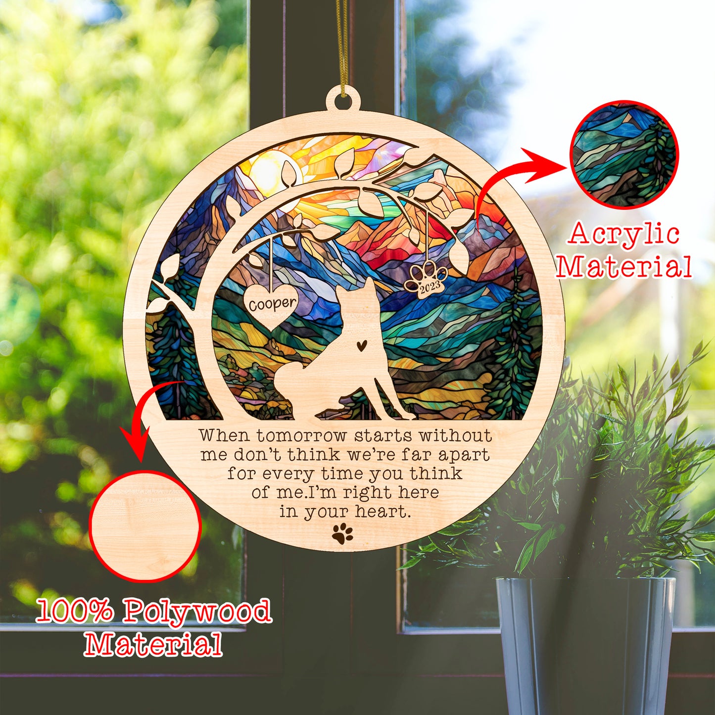 Netecom Akita Dog Memorial Suncatcher, Personalized with Name Date Akita Dog Breeds Suncatcher, Pet Loss Suncatcher, Bereavement Gift Dog Memorial Ornament Loss of Pet Sympathy Gift Dog Lovers