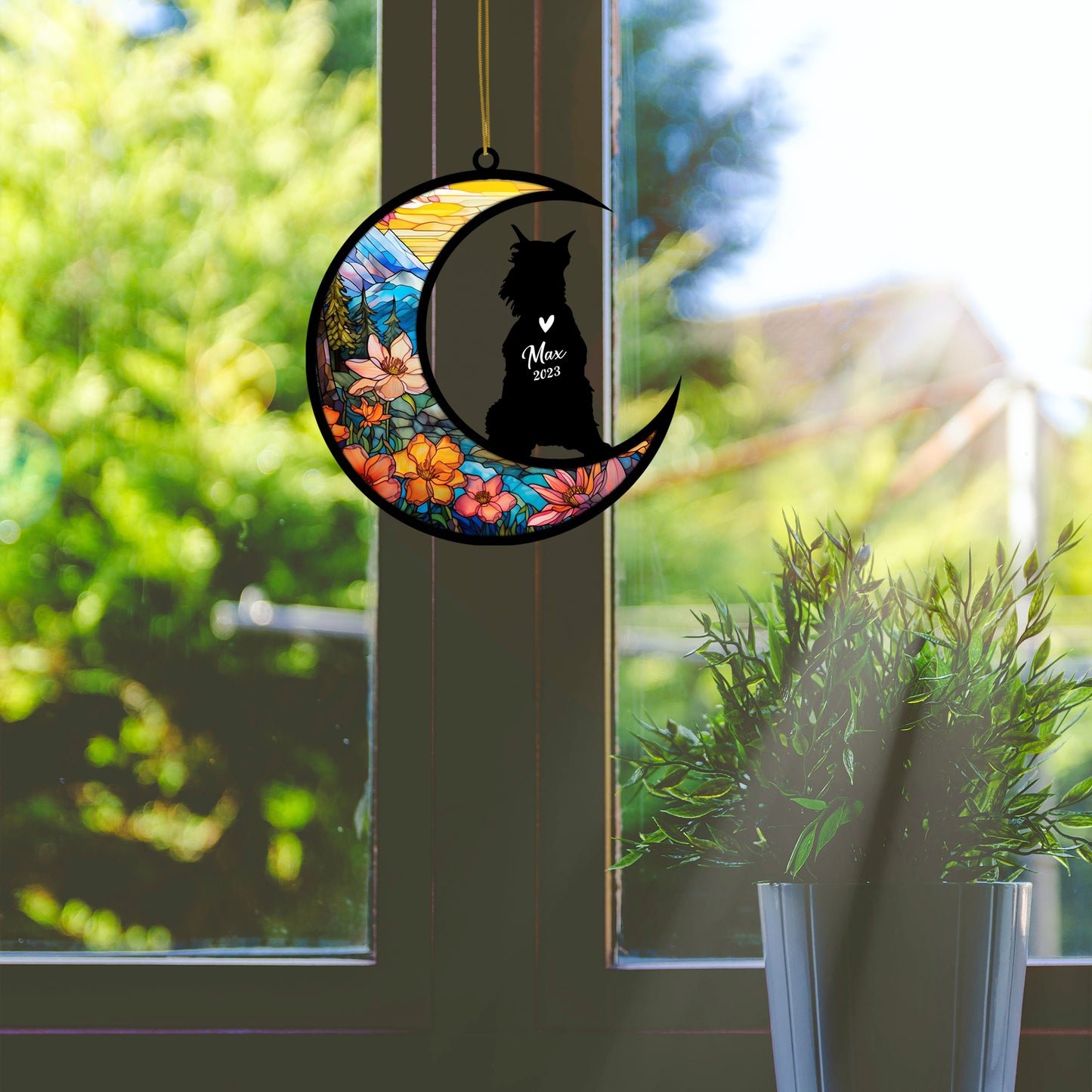 Netecom Personalized Schnauzer Memorial Suncatcher - Beagle Christmas Ornament with Name & Date - Dog Memorial Ornament - Pet Loss Sympathy Gift - Stained Glass Light Catcher