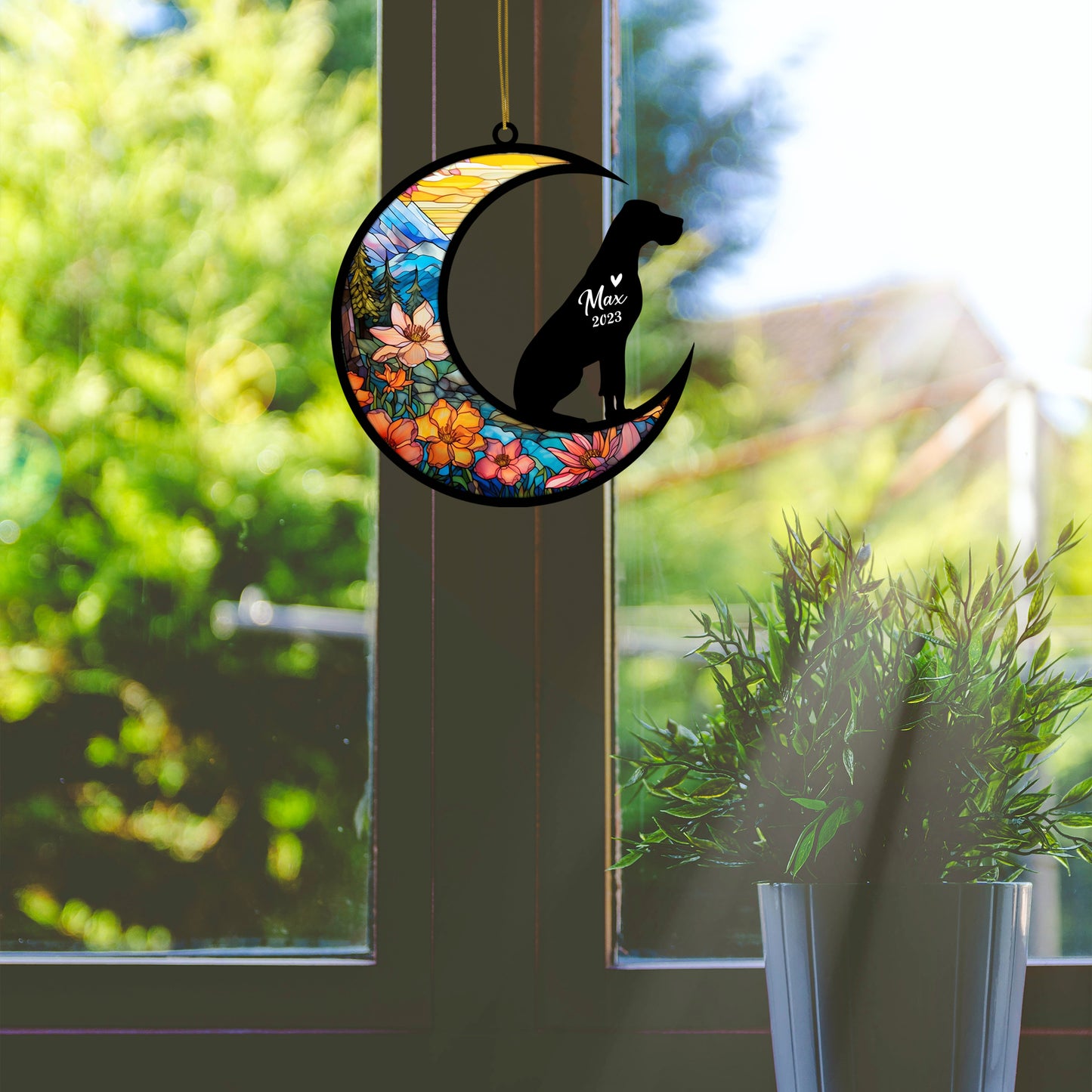 Netecom Personalized Great Dane Memorial Suncatcher - Beagle Christmas Ornament with Name & Date - Dog Memorial Ornament - Pet Loss Sympathy Gift - Stained Glass Light Catcher