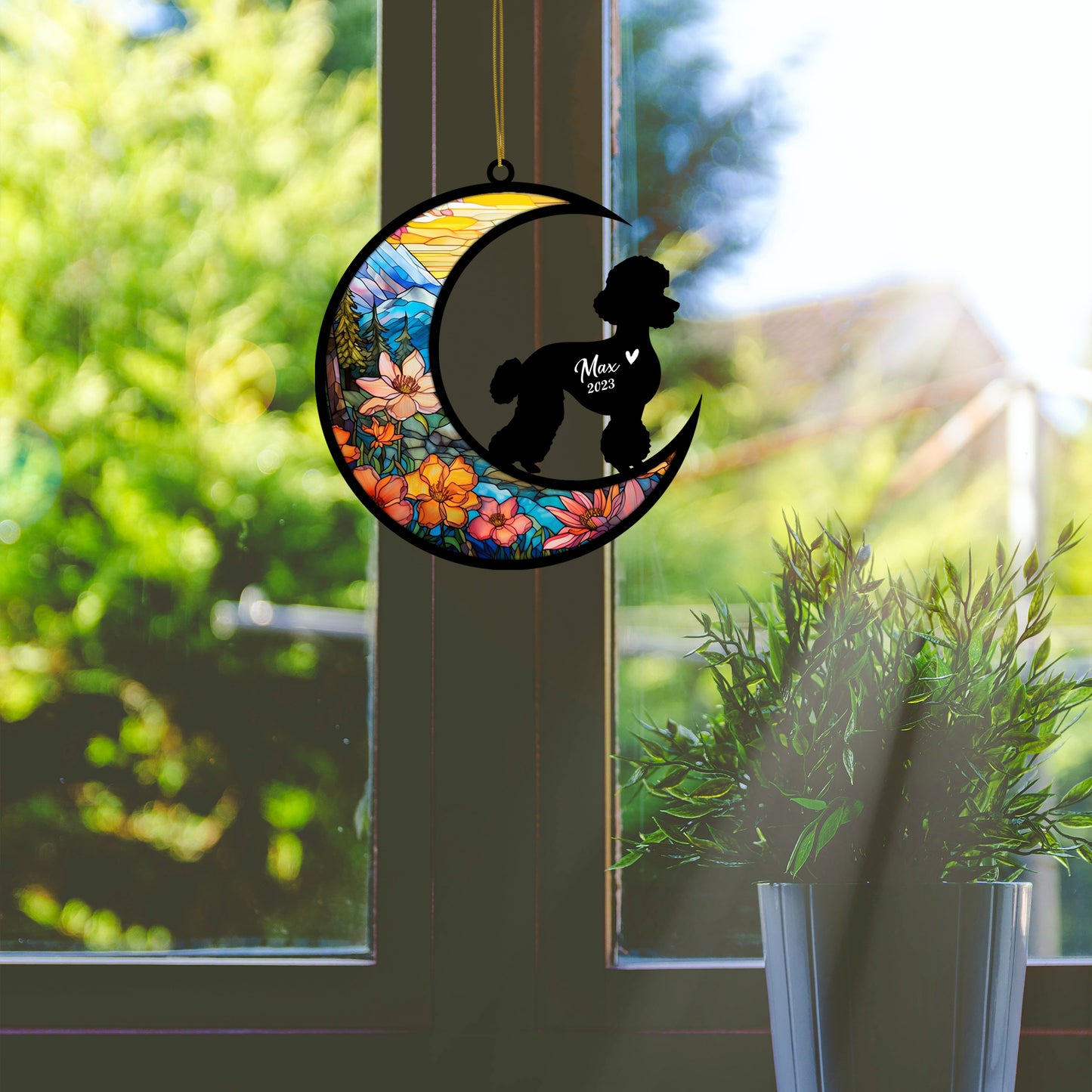 Netecom Personalized Poodle Memorial Suncatcher - Dog Loss Sympathy Gift with Name & Date - Poodle Christmas Ornament & Pet Bereavement Keepsake