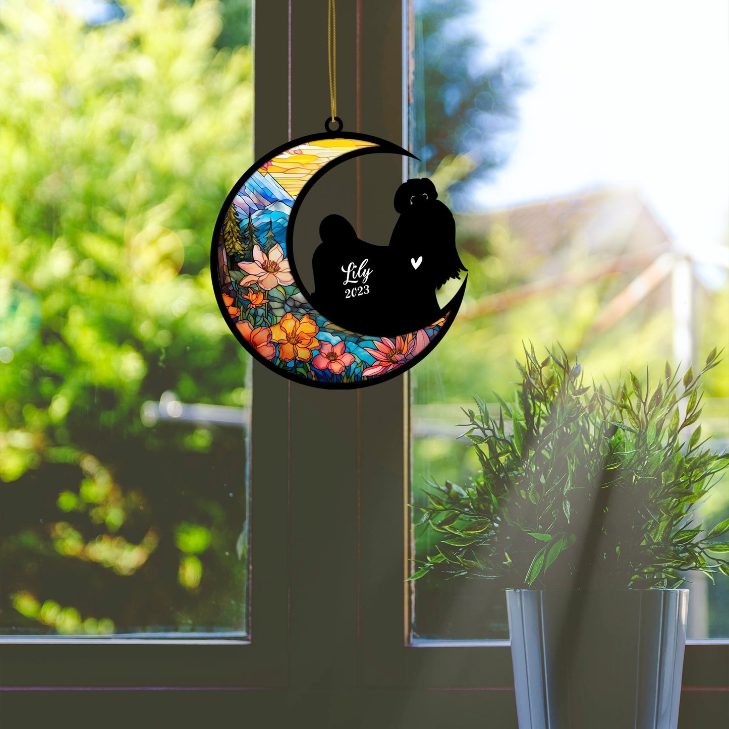 Netecom Personalized Shih Tzu Memorial Suncatcher - Beagle Christmas Ornament with Name & Date - Dog Memorial Ornament - Pet Loss Sympathy Gift - Stained Glass Light Catcher