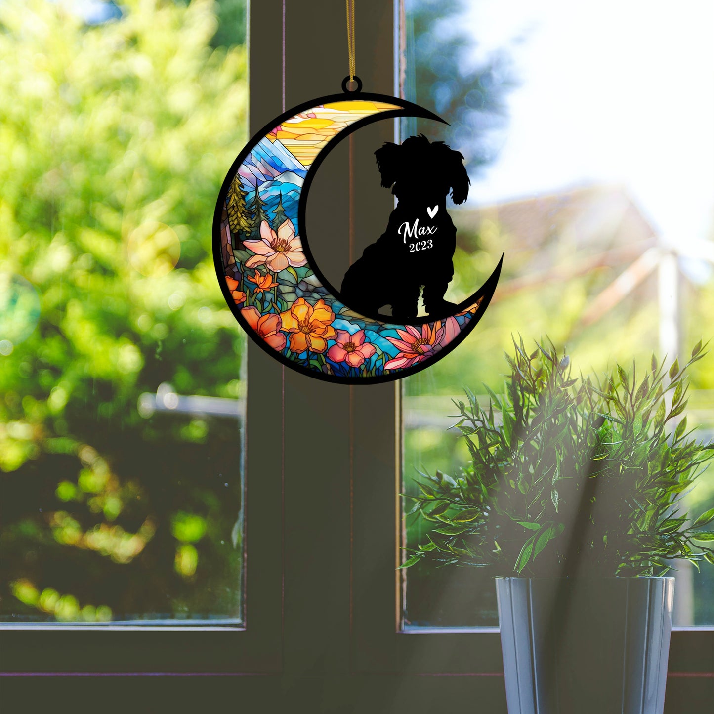 Netecom Personalized Maltese Memorial Suncatcher - Beagle Christmas Ornament with Name & Date - Dog Memorial Ornament - Pet Loss Sympathy Gift - Stained Glass Light Catcher