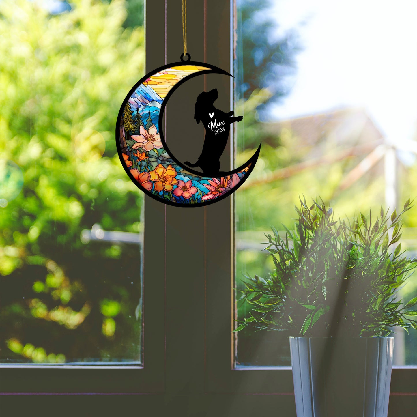 Netecom Personalized Basset Hound Memorial Suncatcher - Dog Loss Sympathy Gift with Name & Date - Basset Hound Christmas Ornament & Pet Bereavement Keepsake