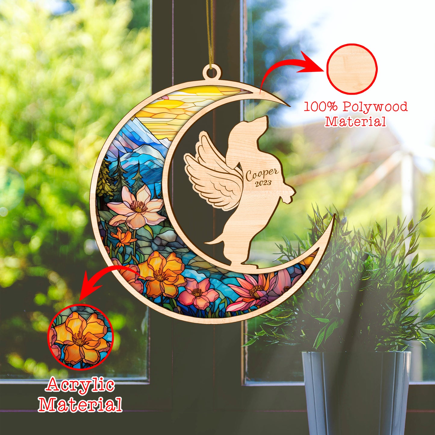 Netecom Personalized Dachshund Memorial Suncatcher, Dachshund Dog Angel Wings Memorial Gift, Pet Loss Light Catcher, Bereavement Gift Dog Memorial Ornament Loss of Pet Sympathy Gift for Dog Lovers