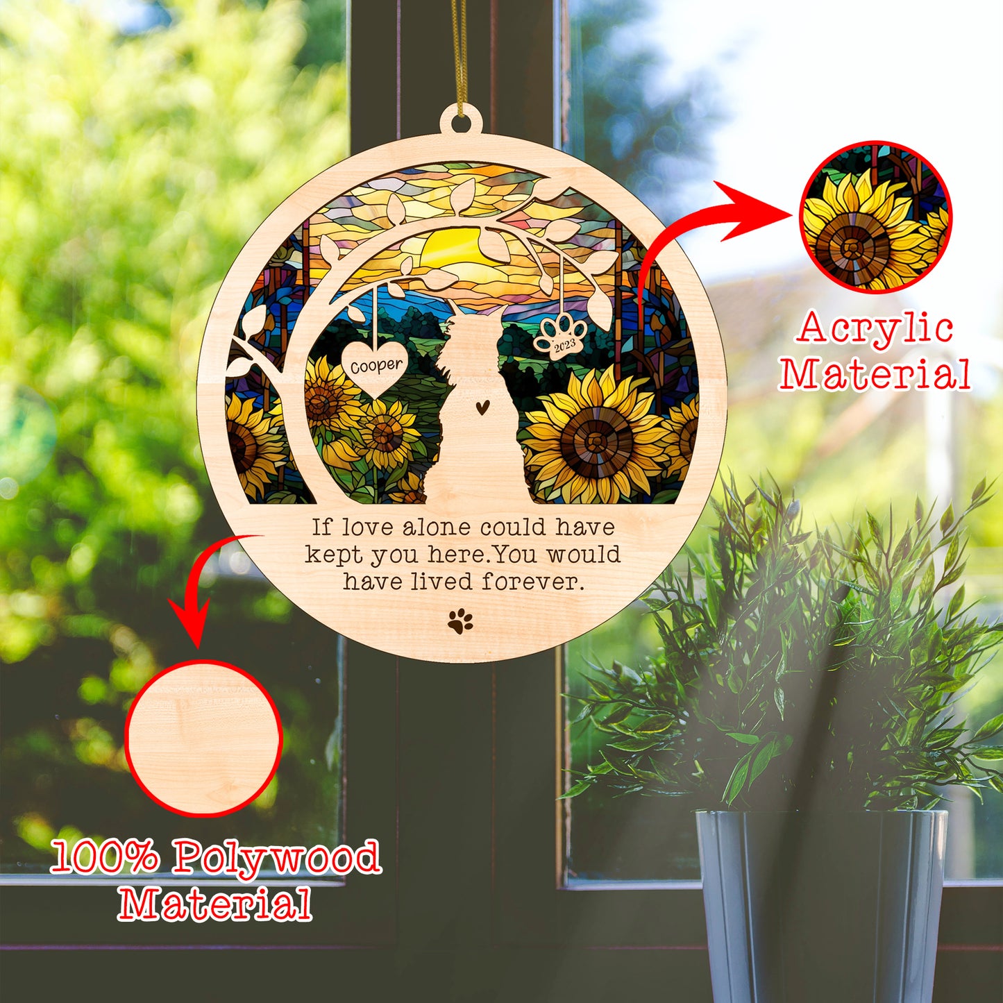 Netecom Personalized Schnauzer Dog Memorial Suncatcher - Custom Dog Christmas Ornament with Name & Date, Pet Loss Sun Catcher, Bereavement Gift, Dog Memorial Ornament, Sympathy Gift for Loss of Pet