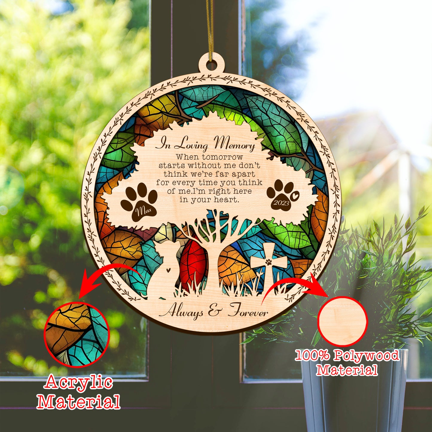Netecom Personalized Chihuahua Memorial Suncatcher, Chihuahua Dog Memorial Gifts with Name Date, Pet Loss Light Catcher, Bereavement Gift Dog Memorial Ornament Loss of Pet Sympathy Gift for Dog Lover