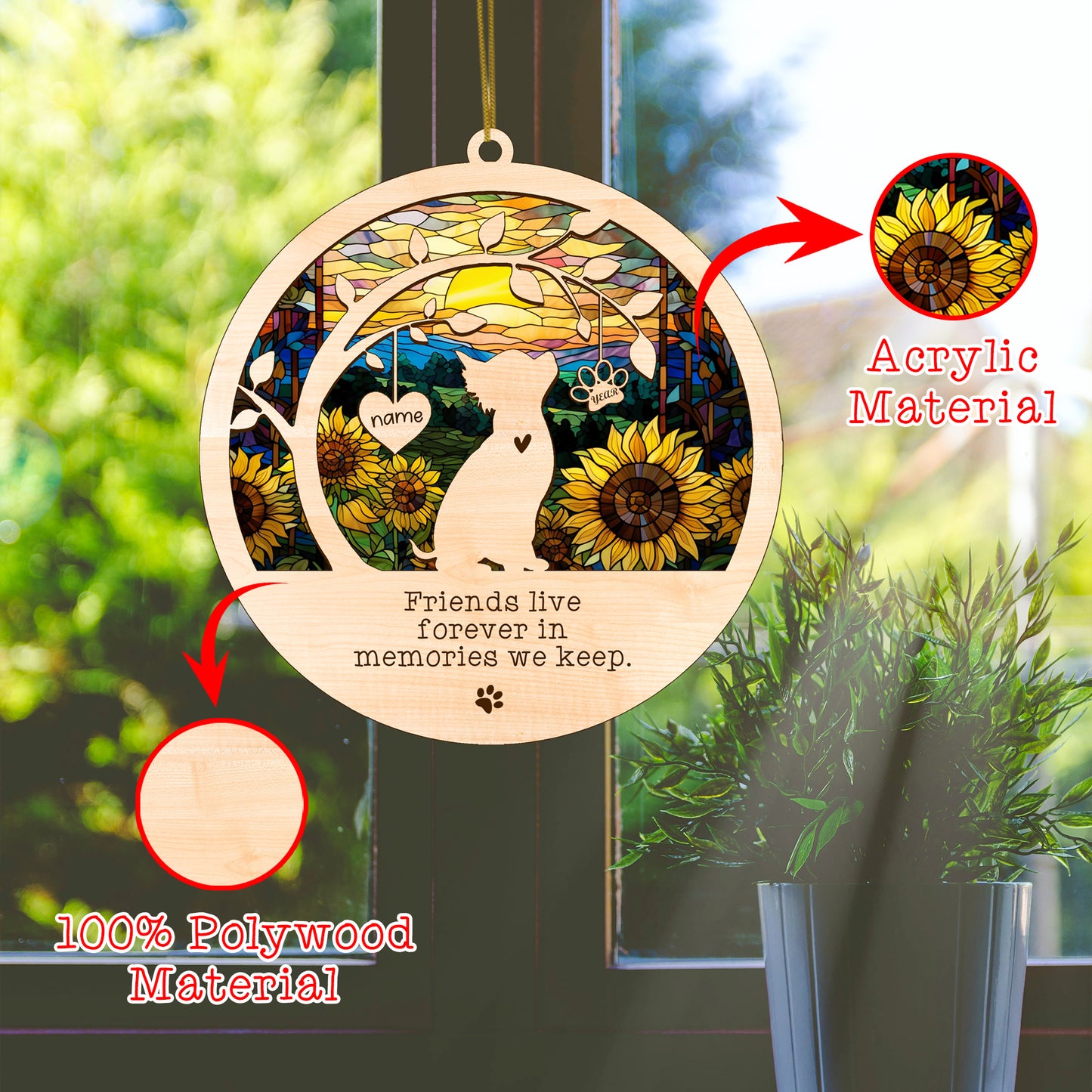 Netecom Personalized Chihuahua Dog Memorial Suncatcher, Chihuahua Christmas Ornament with Name Date, Pet Loss Sun Catcher Dog Memorial Ornament Loss of Pet Sympathy Gift Dog Bereavement Gift