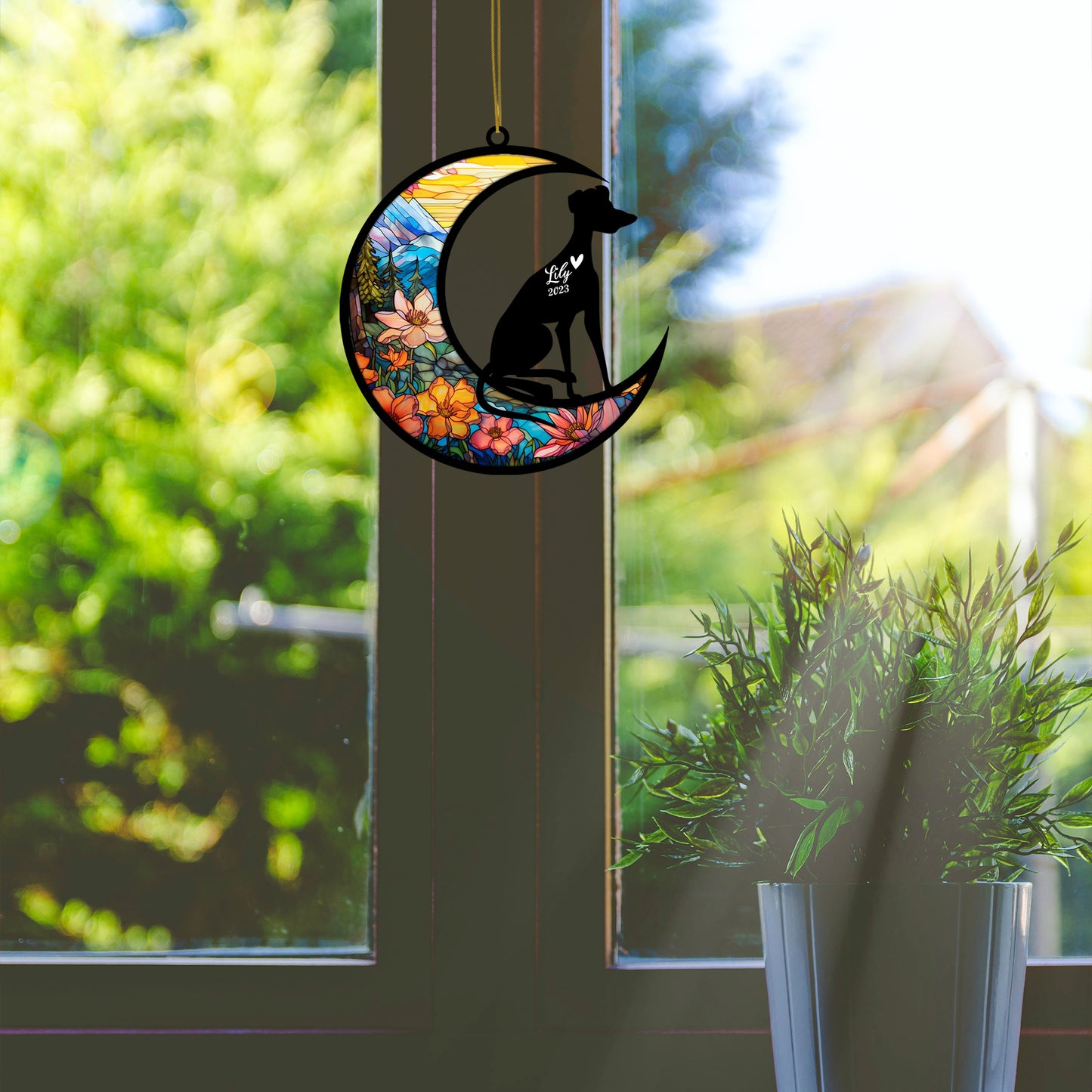 Netecom Personalized Whippet Memorial Suncatcher - Beagle Christmas Ornament with Name & Date - Dog Memorial Ornament - Pet Loss Sympathy Gift - Stained Glass Light Catcher