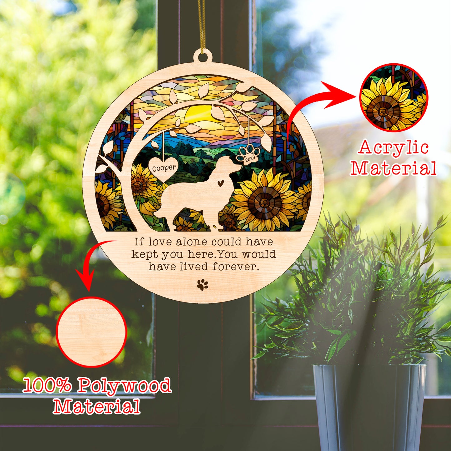 Netecom Personalized Border Collie Dog Memorial Suncatcher Border Collie Dog Christmas Ornament with Name Date Pet Loss Sun Catcher Bereavement Gift Dog Memorial Ornament Loss of Pet Sympathy Gift