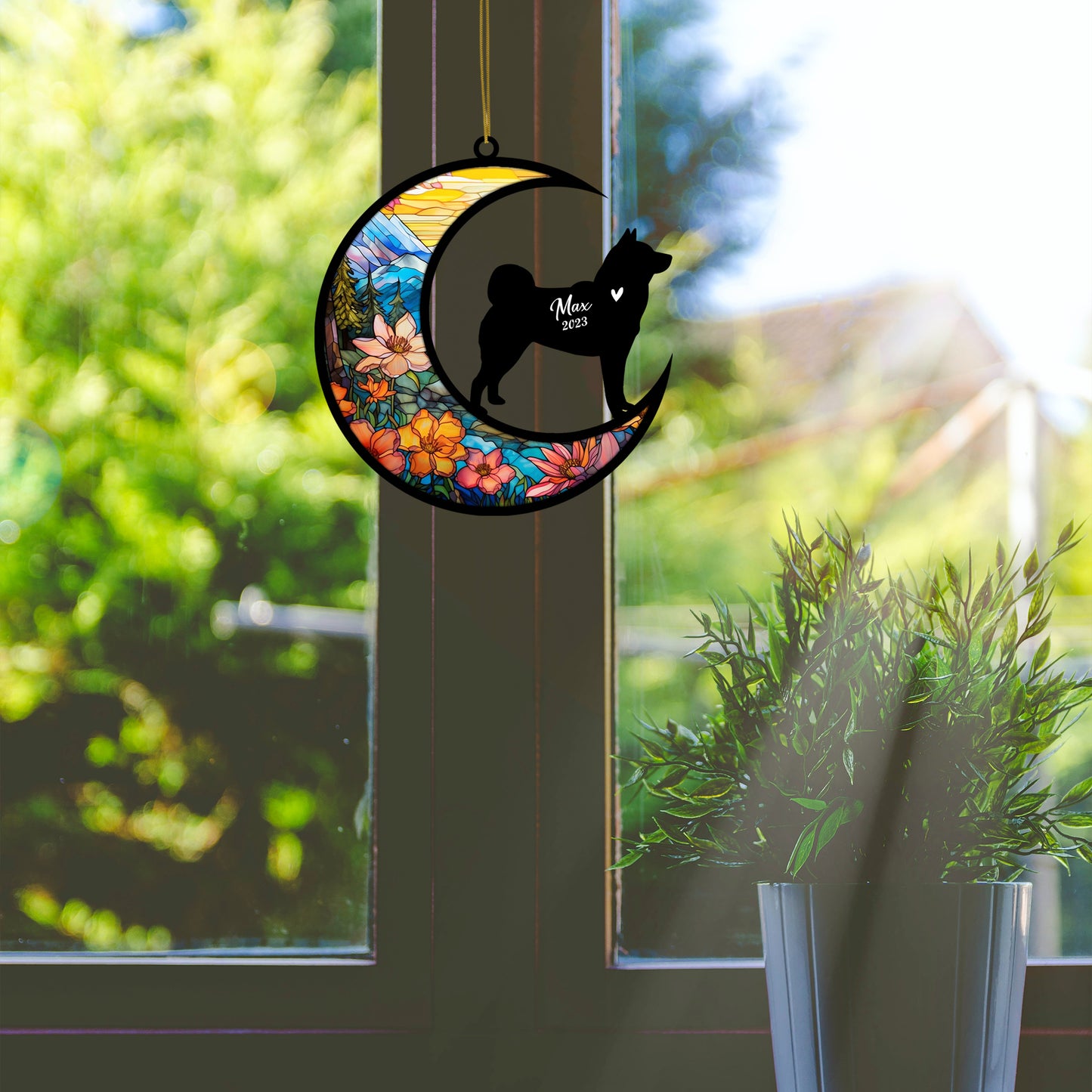 Netecom Personalized Akita Memorial Suncatcher - Dog Loss Sympathy Gift with Name & Date - Akita Christmas Ornament & Pet Bereavement Keepsake