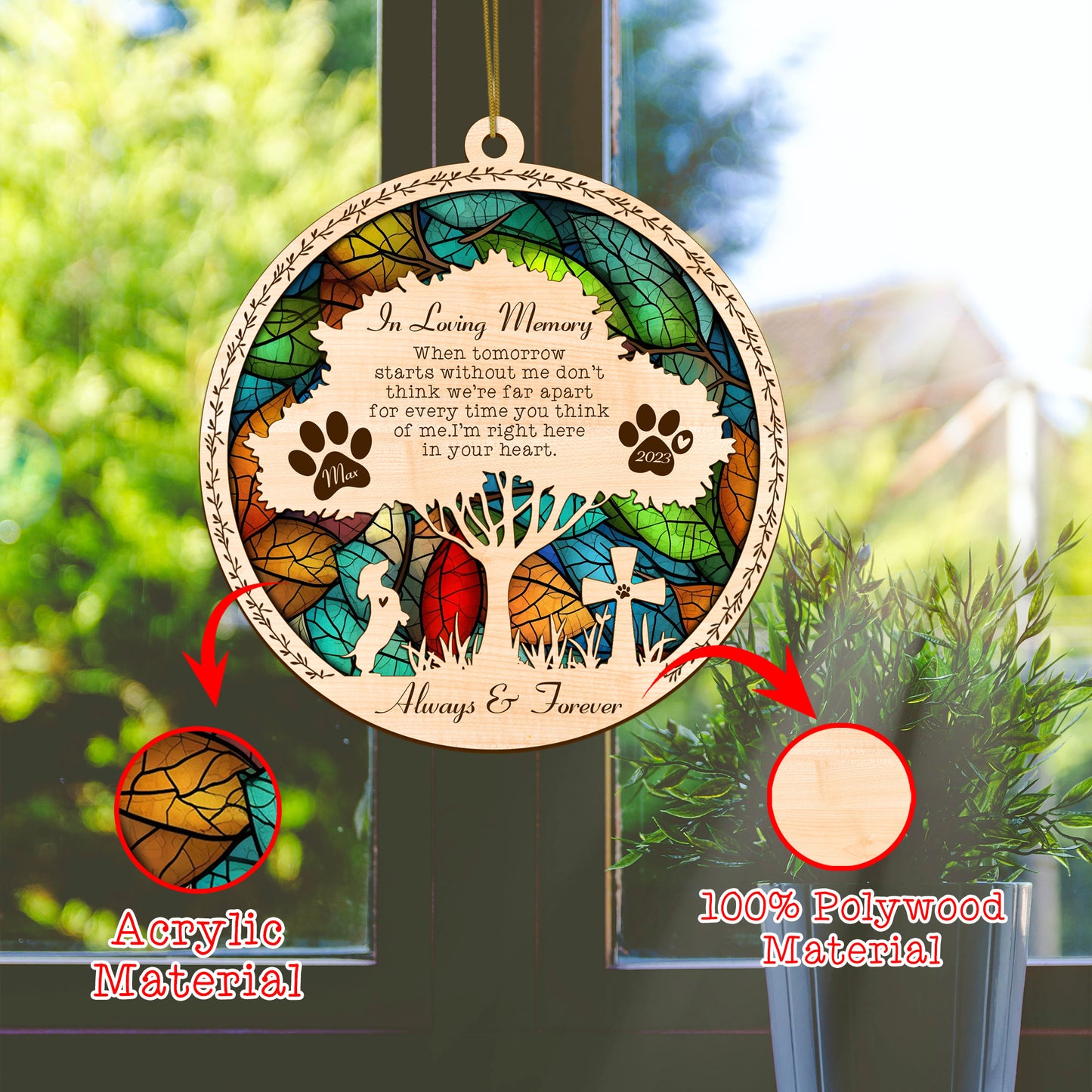 Netecom Personalized Dachshund Memorial Suncatcher, Dachshund Dog Memorial Gifts with Name Date, Pet Loss Light Catcher, Bereavement Gift Dog Memorial Ornament Loss of Pet Sympathy Gift for Dog Lover