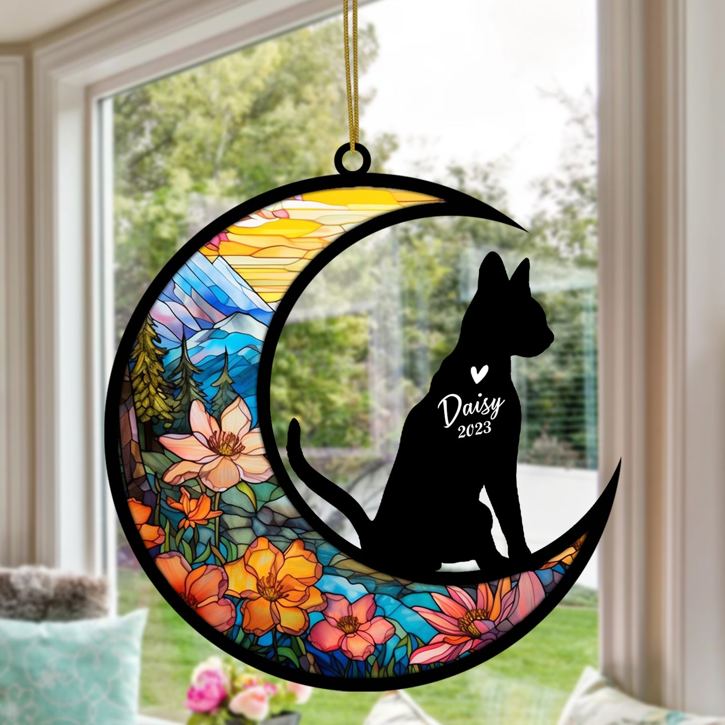 Netecom Personalized Abyssinian Cat Memorial Suncatcher - Custom with Name & Date - Pet Loss Light Catcher - Christmas Cat Ornament for Window Hangings