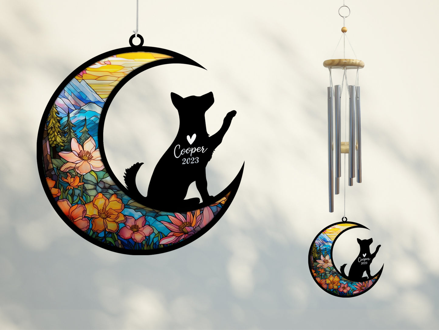 Netecom Husky Dog Wind Chimes Memorial, Personalized Pet Memorial Windchime for Dogs Suncatcher, Dog Loss Memorial Ornament, Loss of Pet Remembrance Gift, Sympathy Pet Wind Chimes Outdoor Garden