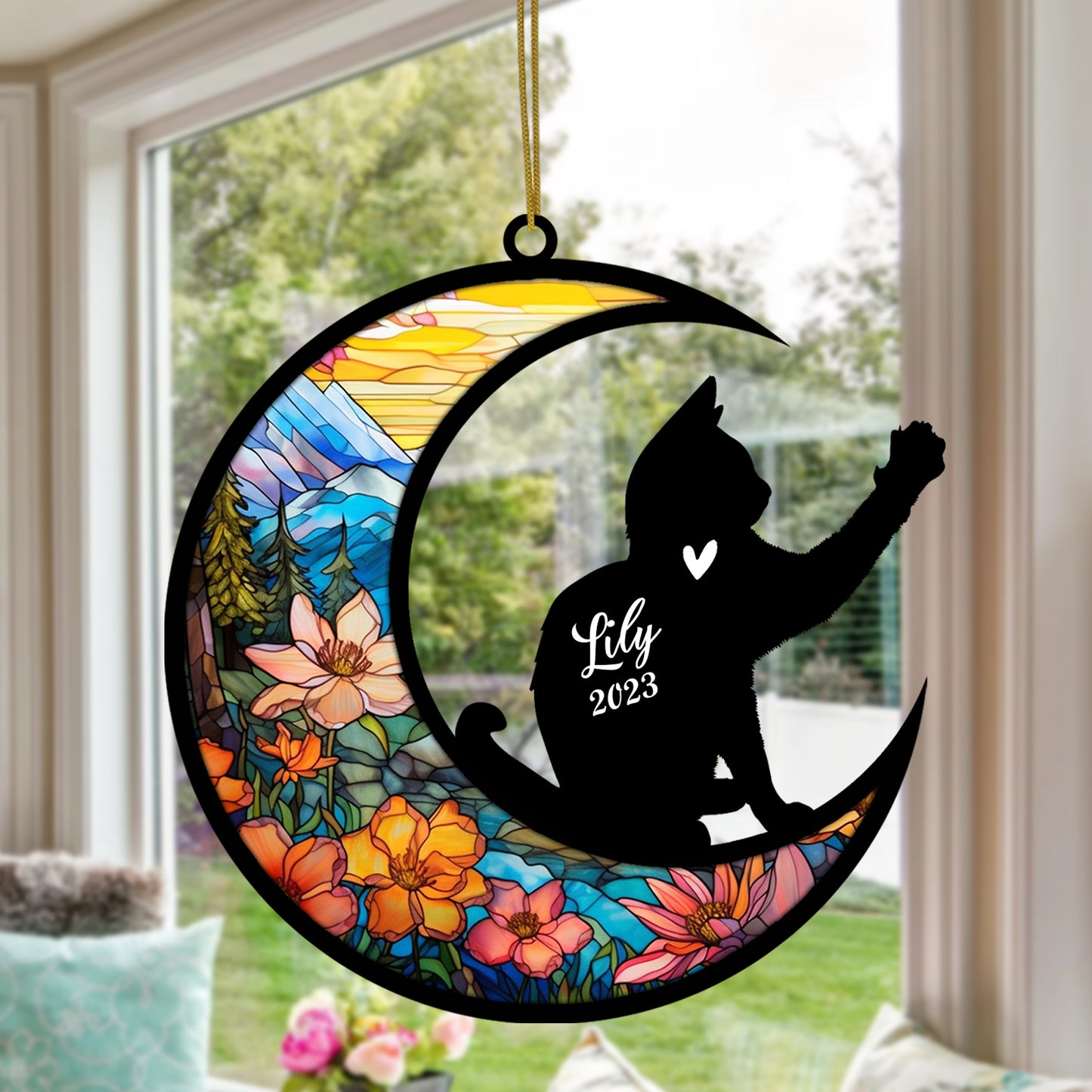 Netecom Personalized Siamese Cat Memorial Suncatcher - Custom with Name & Date - Pet Loss Light Catcher - Christmas Cat Ornament for Window & Car Decor