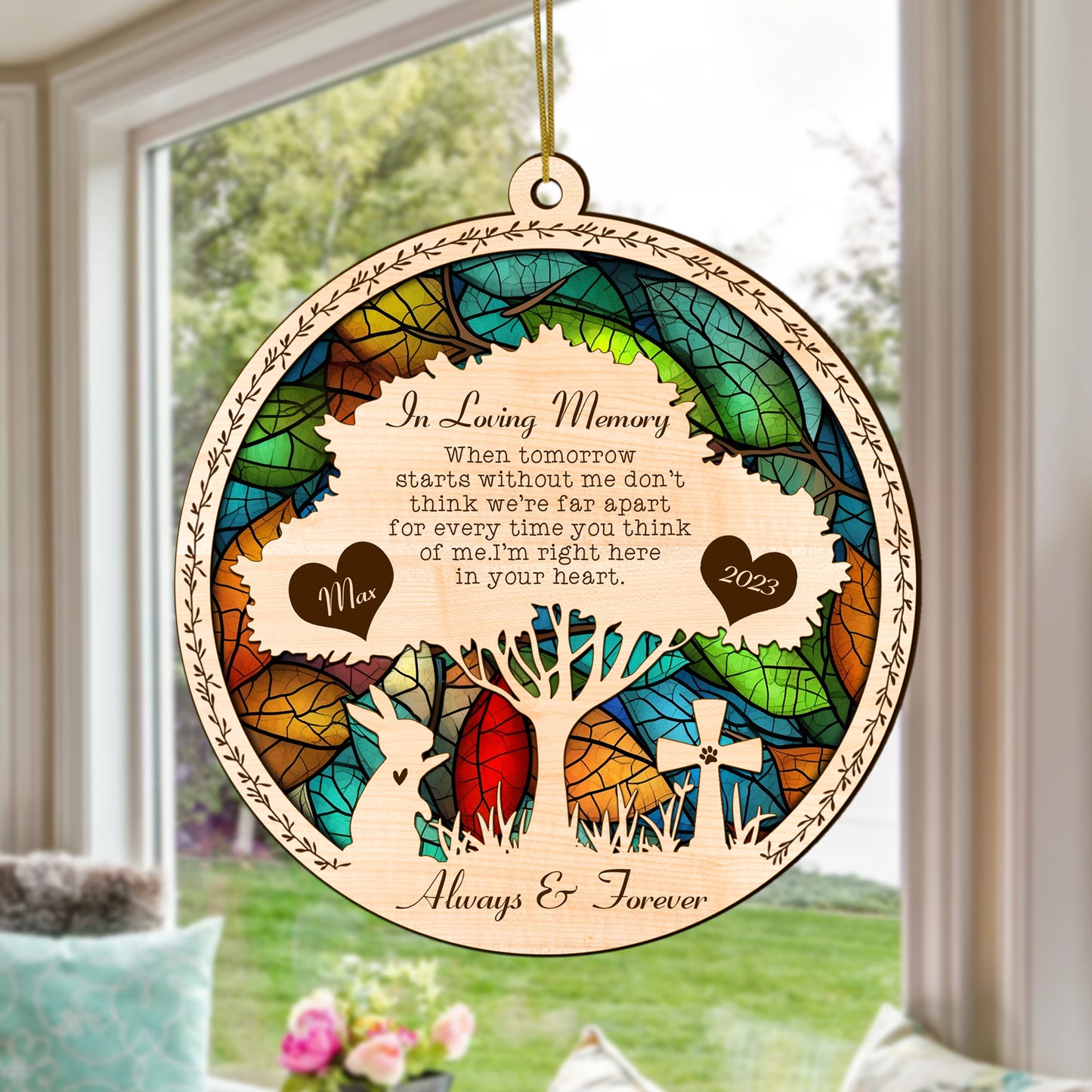 Netecom Personalized Rabbit Memorial Suncatcher, Rabbit Memorial Gifts with Name Date, Pet Loss Light Catcher, Bereavement Gift Pet Bunny Ornament Loss of Pet Bunny Sympathy Gift for Rabbit Lovers