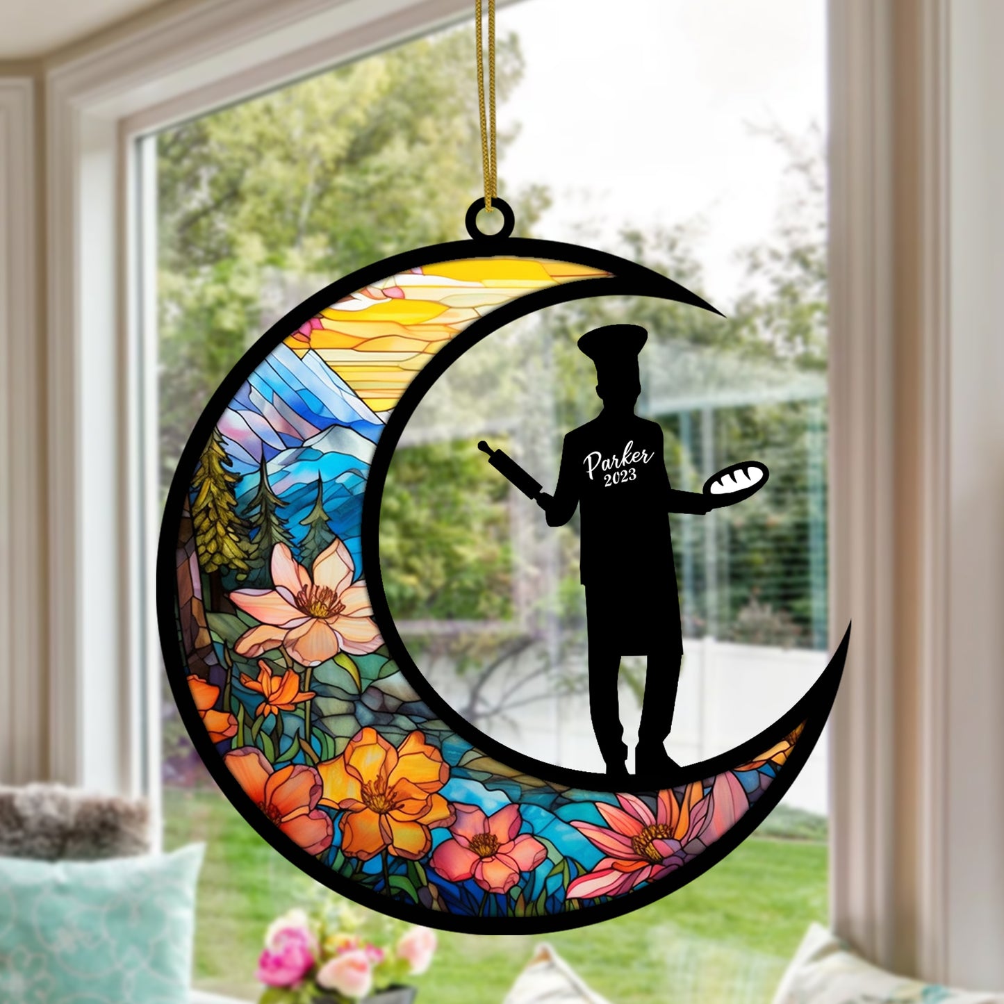 Netecom Personalized Chef Suncatcher - Custom Baking Sun Catcher for Window & Car Hanging Decoration - Gift for Cooking Lovers - Chef Christmas Pendant
