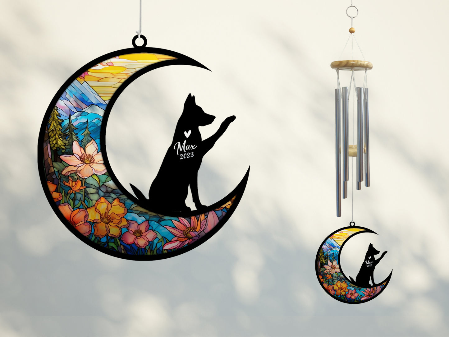 Netecom German Shepherd Dog Wind Chimes Memorial, Pet Memorial Windchime for Dogs Suncatcher, Dog Loss Memorial Ornament, Loss of Pet Remembrance Gift, Sympathy Pet Wind Chimes Outdoor Garden