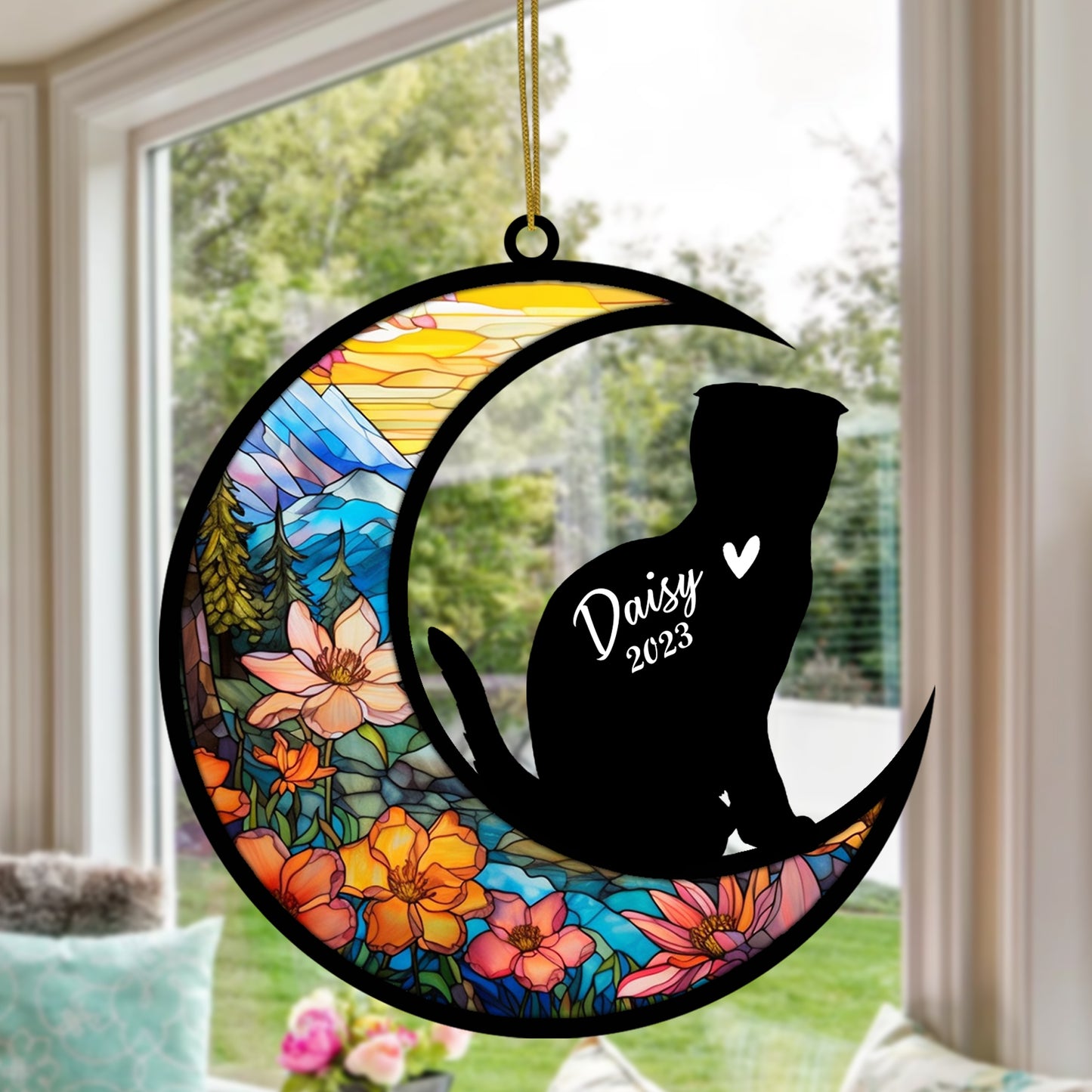 Netecom Personalized Scottish Fold Memorial Suncatcher - Custom with Name & Date - Pet Loss Light Catcher - Christmas Cat Ornament for Window Hangings