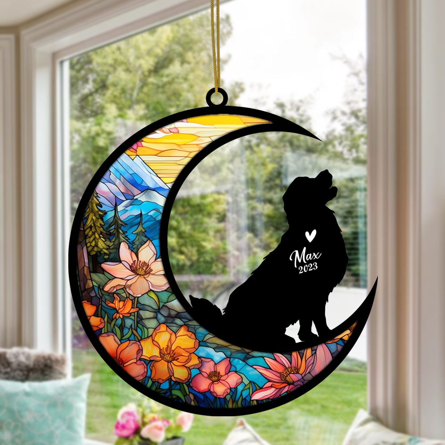 Netecom Personalized Golden Retriever Memorial Suncatcher - Dog Christmas Ornament with Name & Date - Golden Retriever Pet Loss Stained Glass Sympathy Gift & Bereavement Keepsake