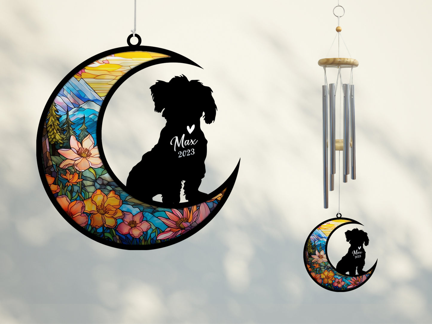 Netecom Maltese Dog Wind Chimes Memorial, Personalized Pet Memorial Windchime for Dogs Suncatcher, Dog Loss Memorial Ornament, Loss of Pet Remembrance Gift, Sympathy Pet Wind Chimes Outdoor Garden