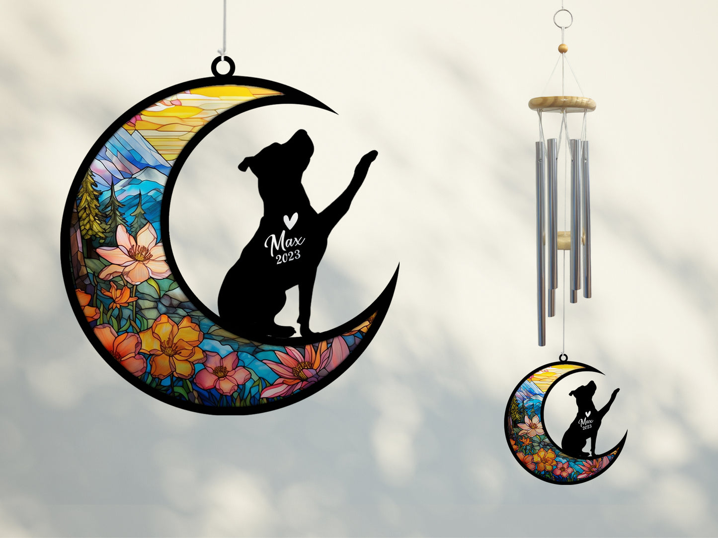 Netecom Pitbull Dog Wind Chimes Memorial, Personalized Pet Memorial Windchime for Dogs Suncatcher, Dog Loss Memorial Ornament, Loss of Pet Remembrance Gift, Sympathy Pet Wind Chimes Outdoor Garden