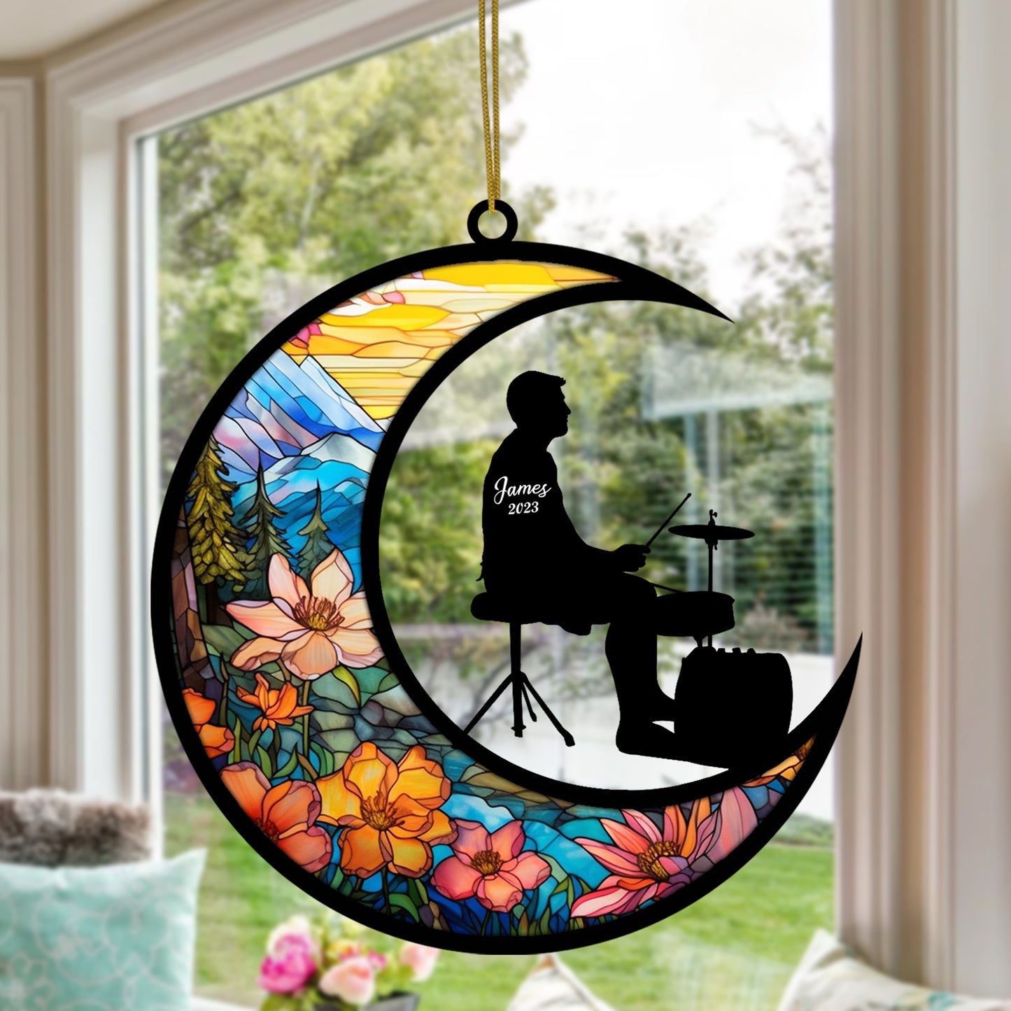 Netecom Personalized Drummer Suncatcher - Drummer Boy Ornament for Christmas Tree, Car & Window - Keepsake Gifts for Drummer Lovers - Music Instrument Christmas Ornament
