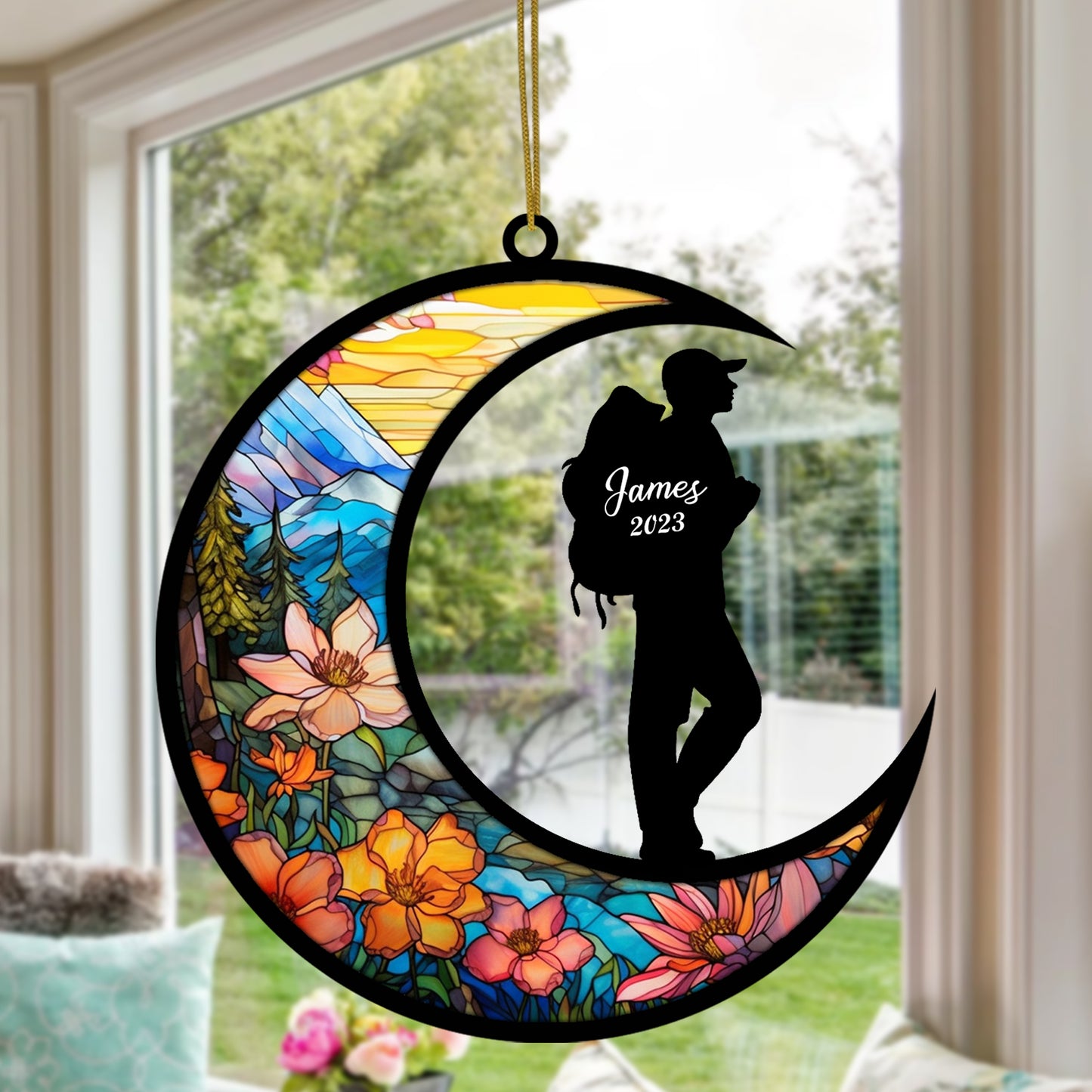 Netecom Personalized Camping Suncatcher - Camper Ornament for Christmas Tree 2025 - Camping Christmas Pendant & Hanging Decoration for Car, Window, Home & Party - Camping Lover Gift