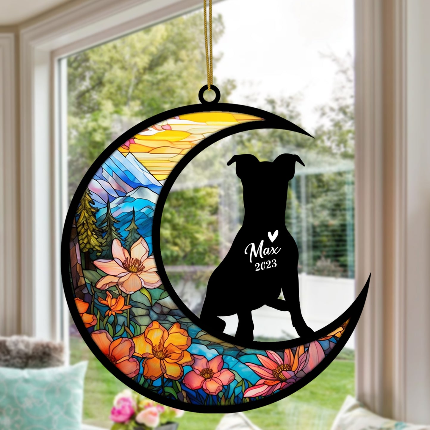 Netecom Personalized Jack Russell Memorial Suncatcher - Beagle Christmas Ornament with Name & Date - Dog Memorial Ornament - Pet Loss Sympathy Gift - Stained Glass Light Catcher