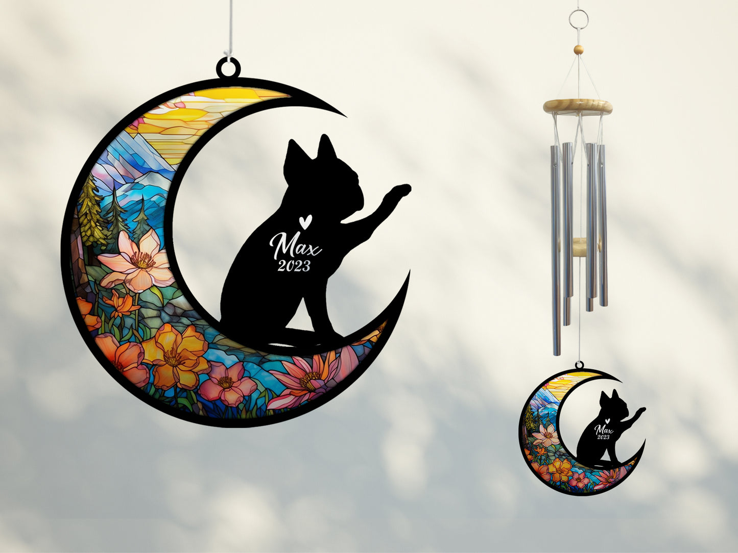 Netecom Boston Terrier Dog Wind Chimes Memorial, Personalized Pet Memorial Windchime for Dogs Suncatcher, Bostie Dog Loss Memorial Ornament, Loss of Pet Remembrance Gift, Sympathy Pet Wind Chimes Outdoor