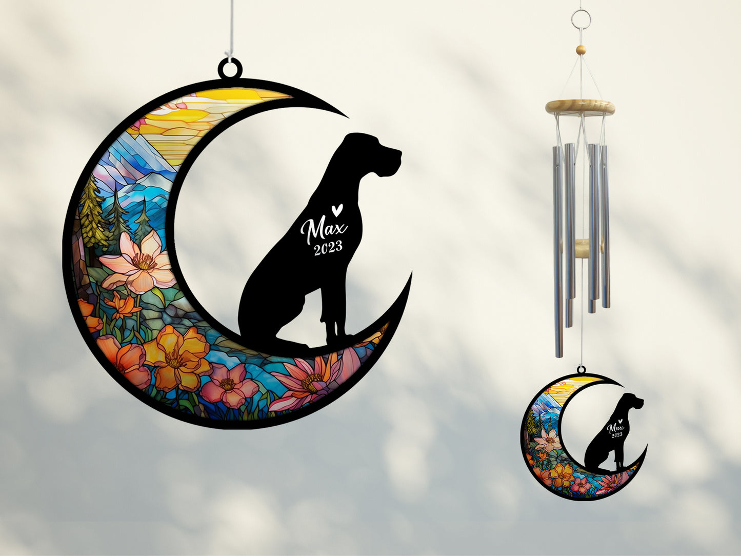 Netecom Great Dane Dog Wind Chimes Memorial, Personalized Pet Memorial Windchime for Dogs Suncatcher, Dog Loss Memorial Ornament, Loss of Pet Remembrance Gift, Sympathy Pet Wind Chimes Outdoor Garden