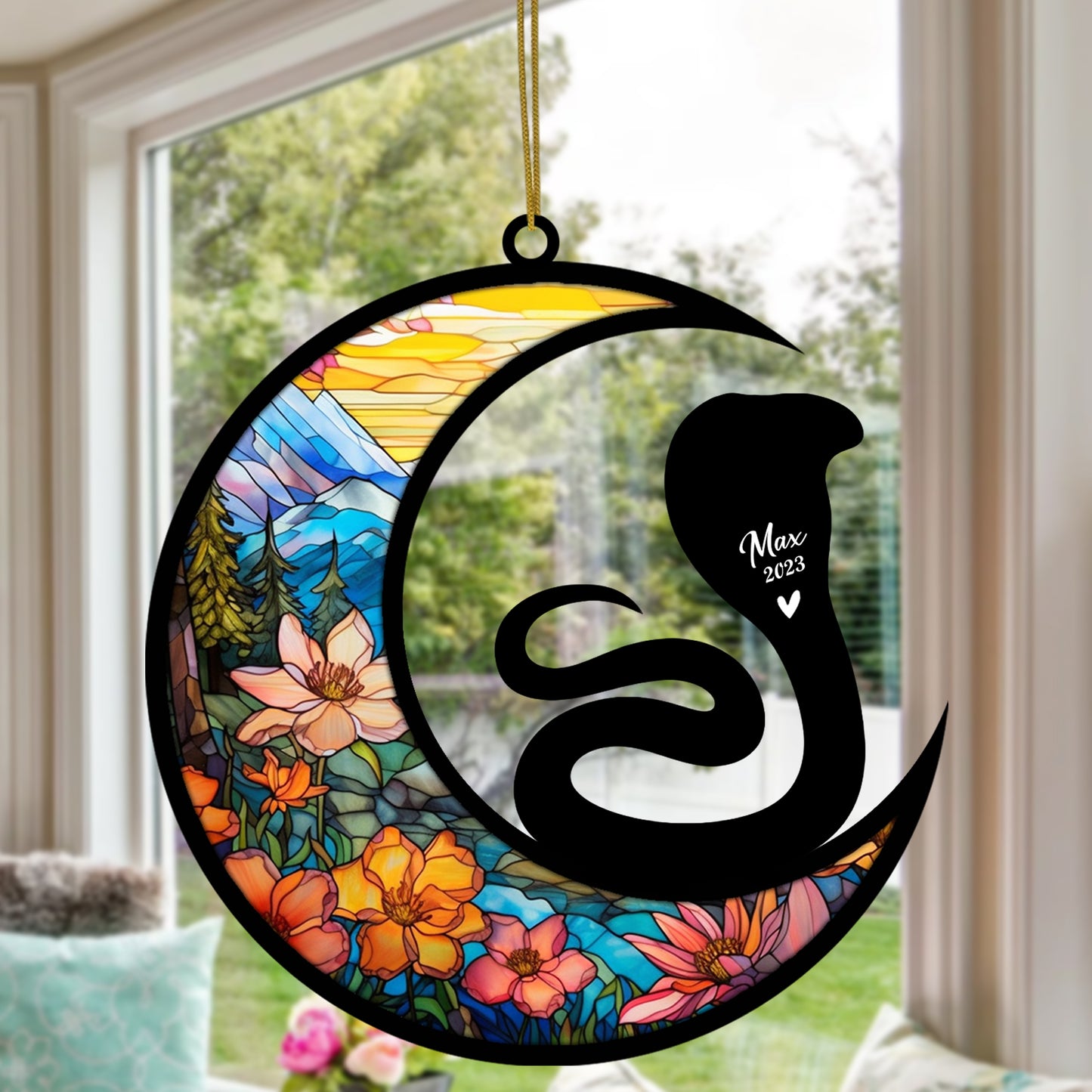 Netecom Personalized Snake Memorial Suncatcher, Pet Loss Suncatcher, Bereavement Snake Loss Gift, Custom Snake with Name Date, Gifts for Snake Lovers, Hanging Ornaments for Car, Window