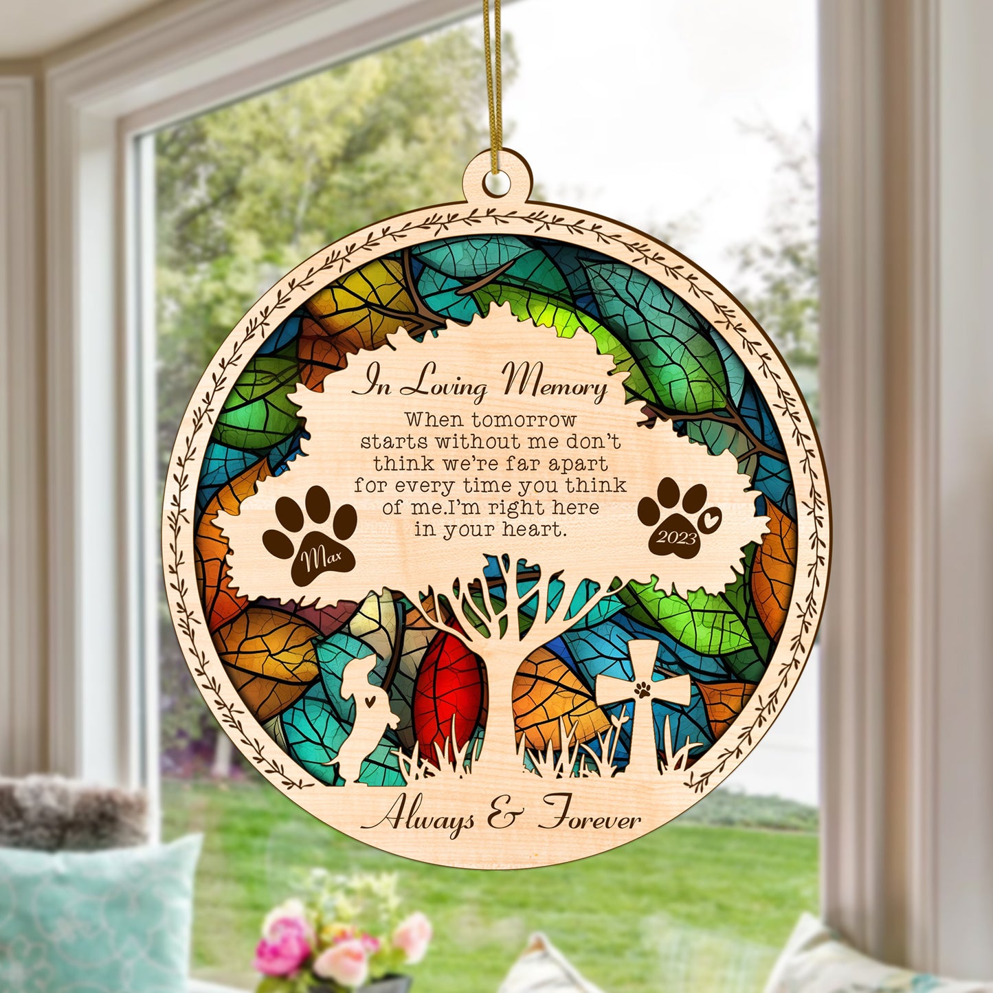 Netecom Personalized Dachshund Memorial Suncatcher, Dachshund Dog Memorial Gifts with Name Date, Pet Loss Light Catcher, Bereavement Gift Dog Memorial Ornament Loss of Pet Sympathy Gift for Dog Lover