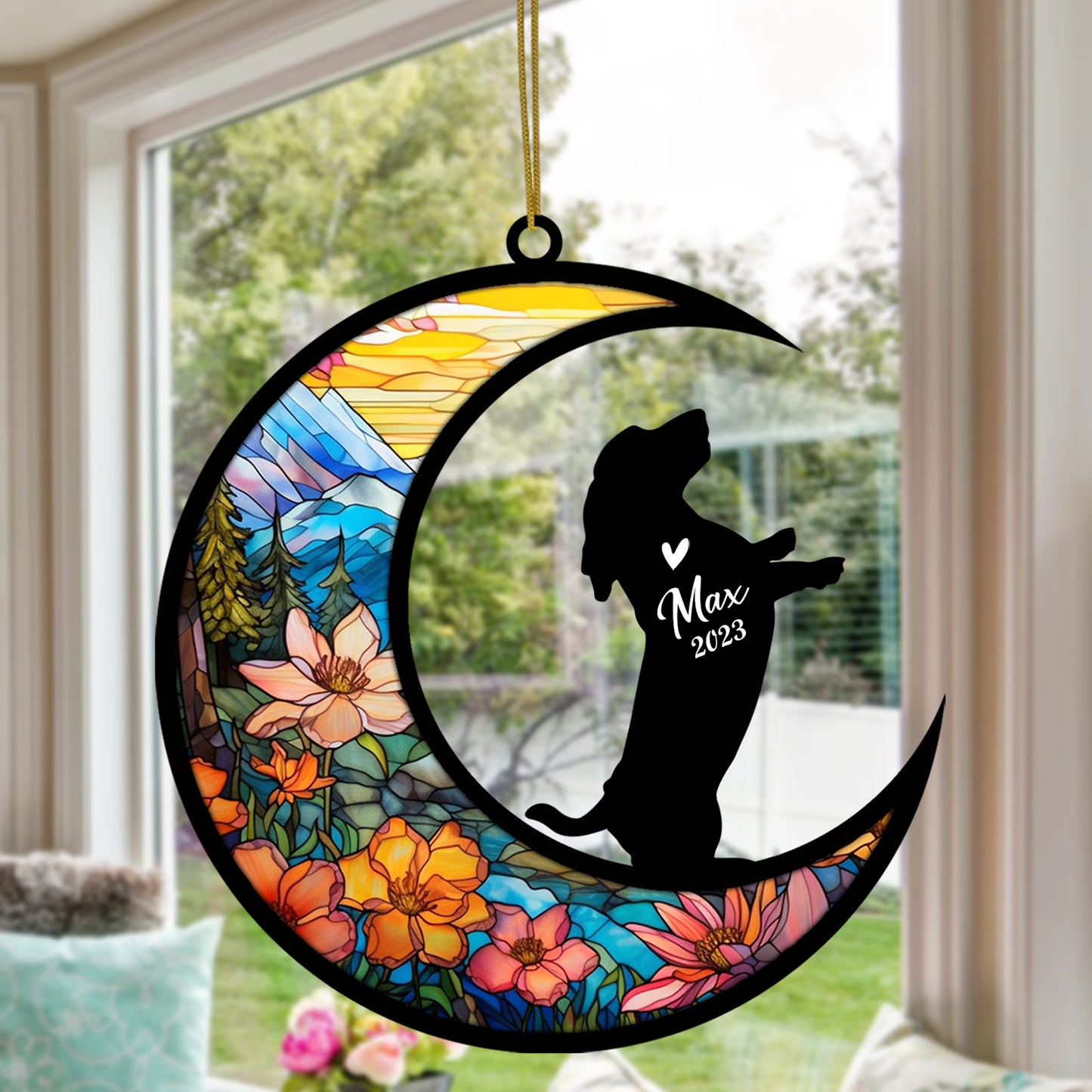 Netecom Personalized Basset Hound Memorial Suncatcher - Dog Loss Sympathy Gift with Name & Date - Basset Hound Christmas Ornament & Pet Bereavement Keepsake