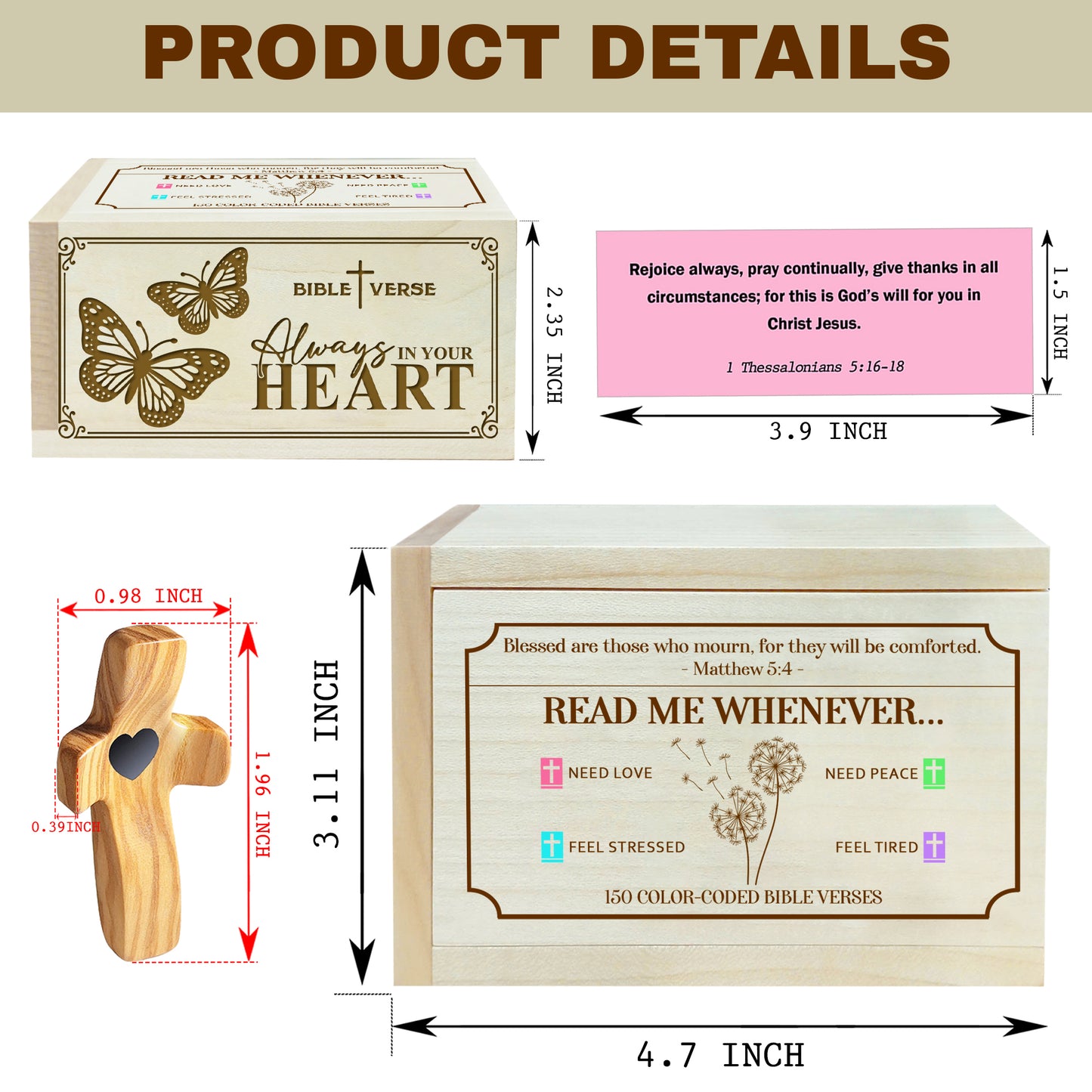Netecom Memorial Bible Verse Box with Prayer Cross, Memorial Gift of Comfort and Remembrance for Loss of Loved One or Pets, 150 Upgrade Bible Verse Cards Box Set for Emotions and Feelings