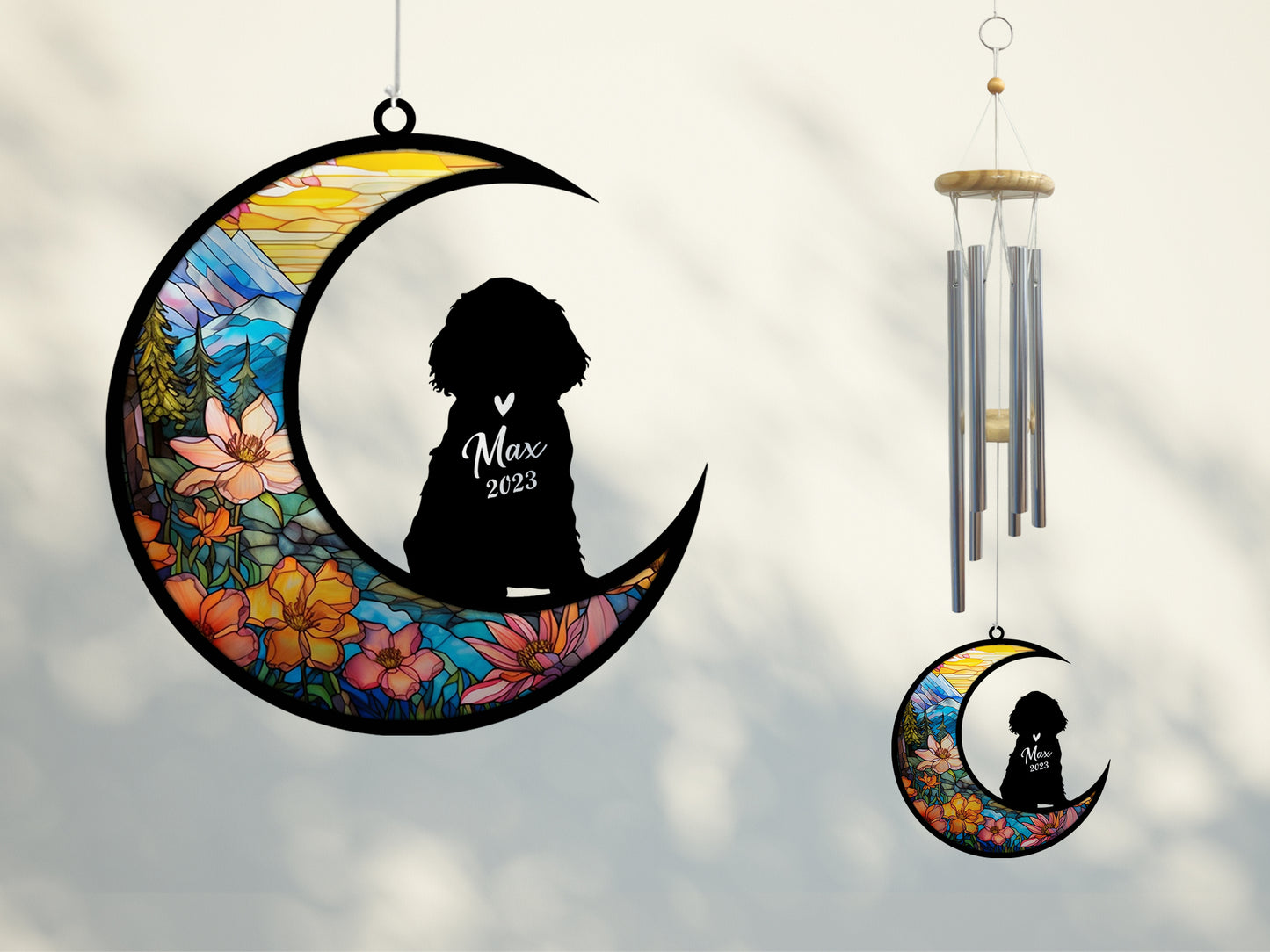 Netecom Cocker Spaniel Dog Wind Chimes Memorial, Personalized Pet Memorial Windchime for Dogs Suncatcher, Dog Loss Memorial Ornament, Loss of Pet Remembrance Gift, Sympathy Pet Wind Chimes Outdoor Garden